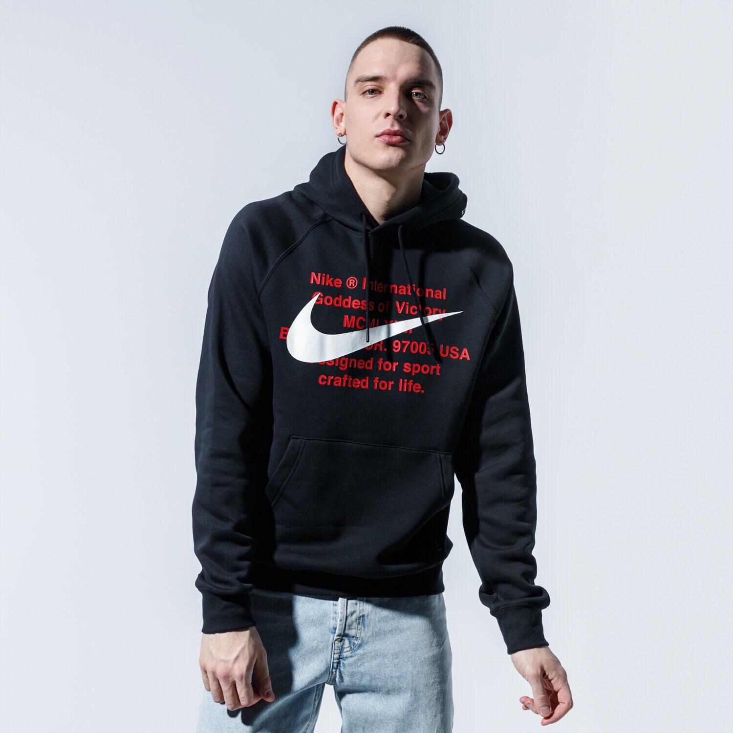 Bluza męska NIKE BLUZA Z KAPTUREM M NSW SWOOSH HOODIE PO BB CJ4861-010 CZARNY