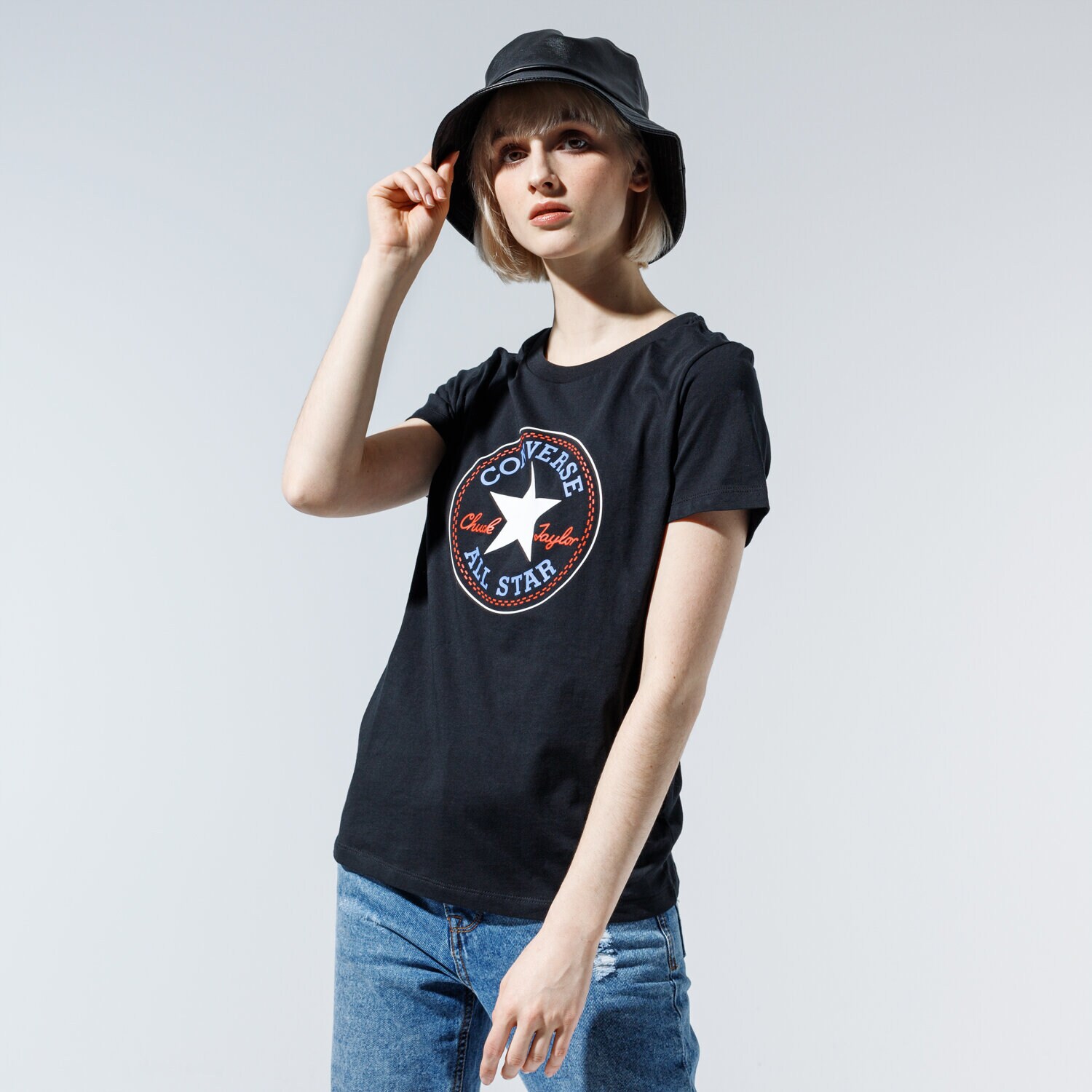 Koszulka, t-shirt damski CONVERSE T-SHIRT CHUCK PATCH NOVA TEE 10017759-A03 CZARNY