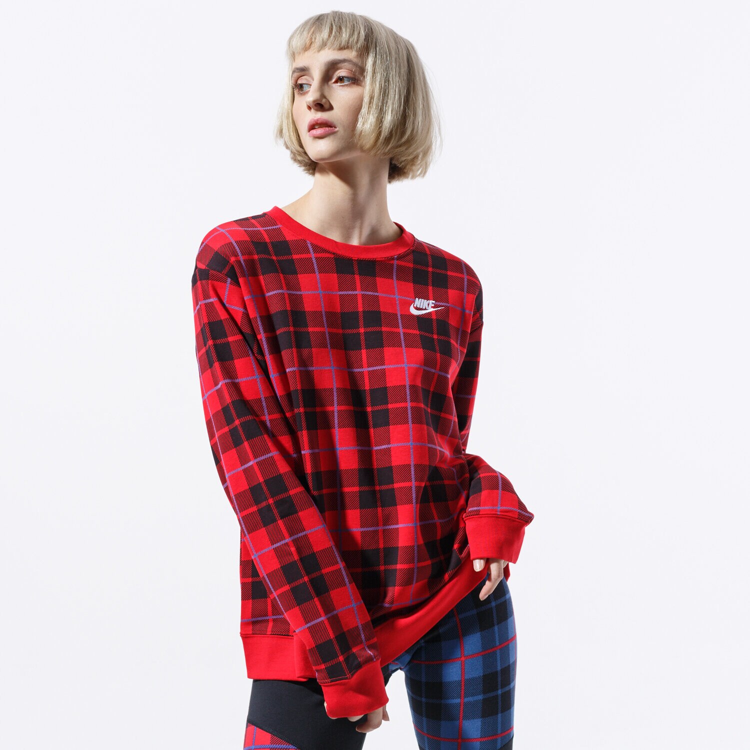 Bluza damska NIKE BLUZA W NSW CREW FLC AOP PLAID CI5041-657 MULTICOLOR