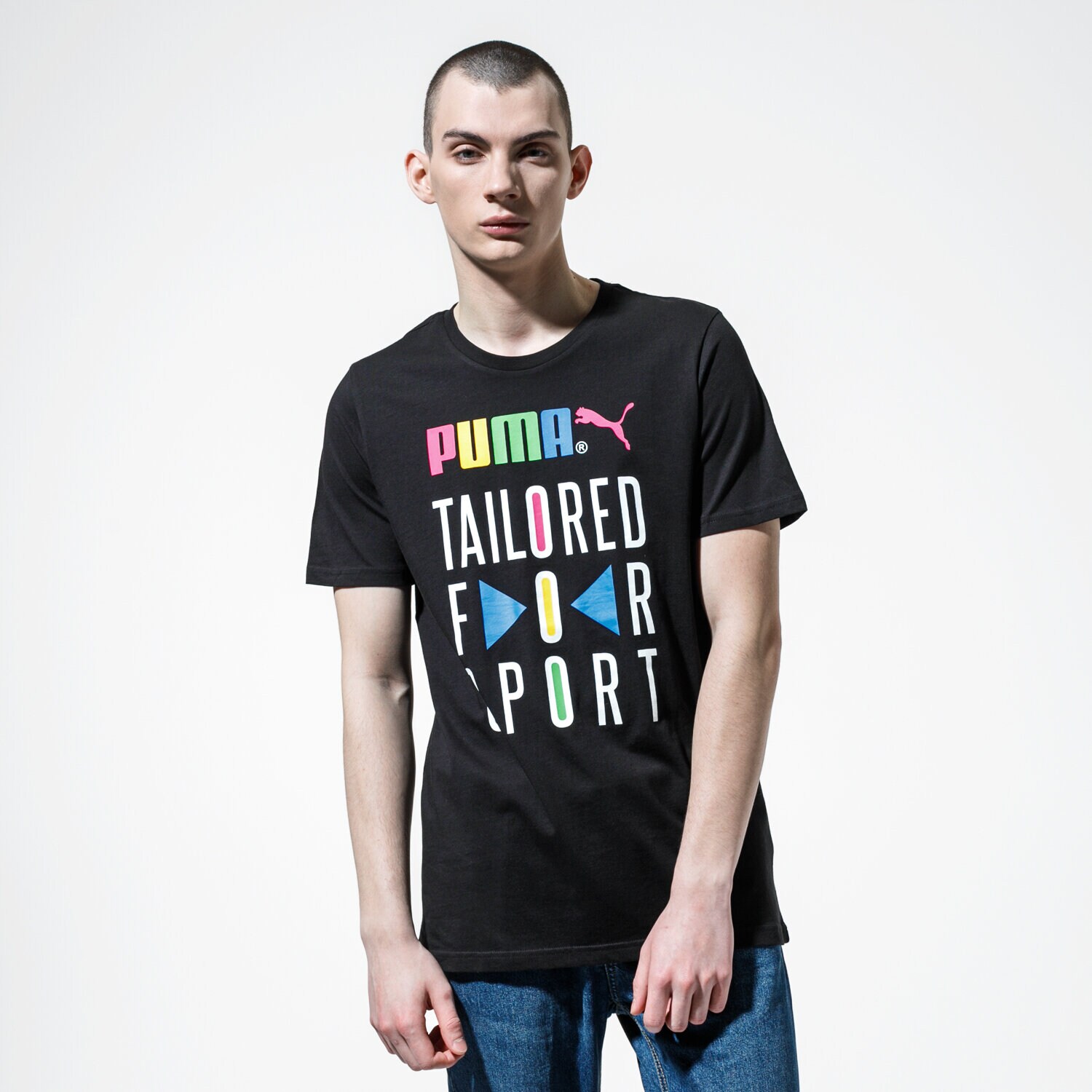 Koszulka, t-shirt sportowy męski PUMA T-SHIRT GRAPHIC TEE TFS 59716701 CZARNY