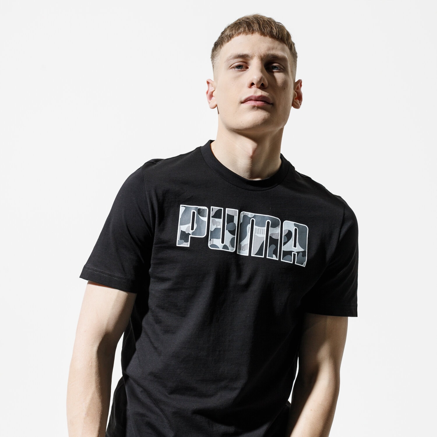 Koszulka, t-shirt sportowy męski PUMA T-SHIRT REBEL CAMO FILL TEE 58202701 CZARNY