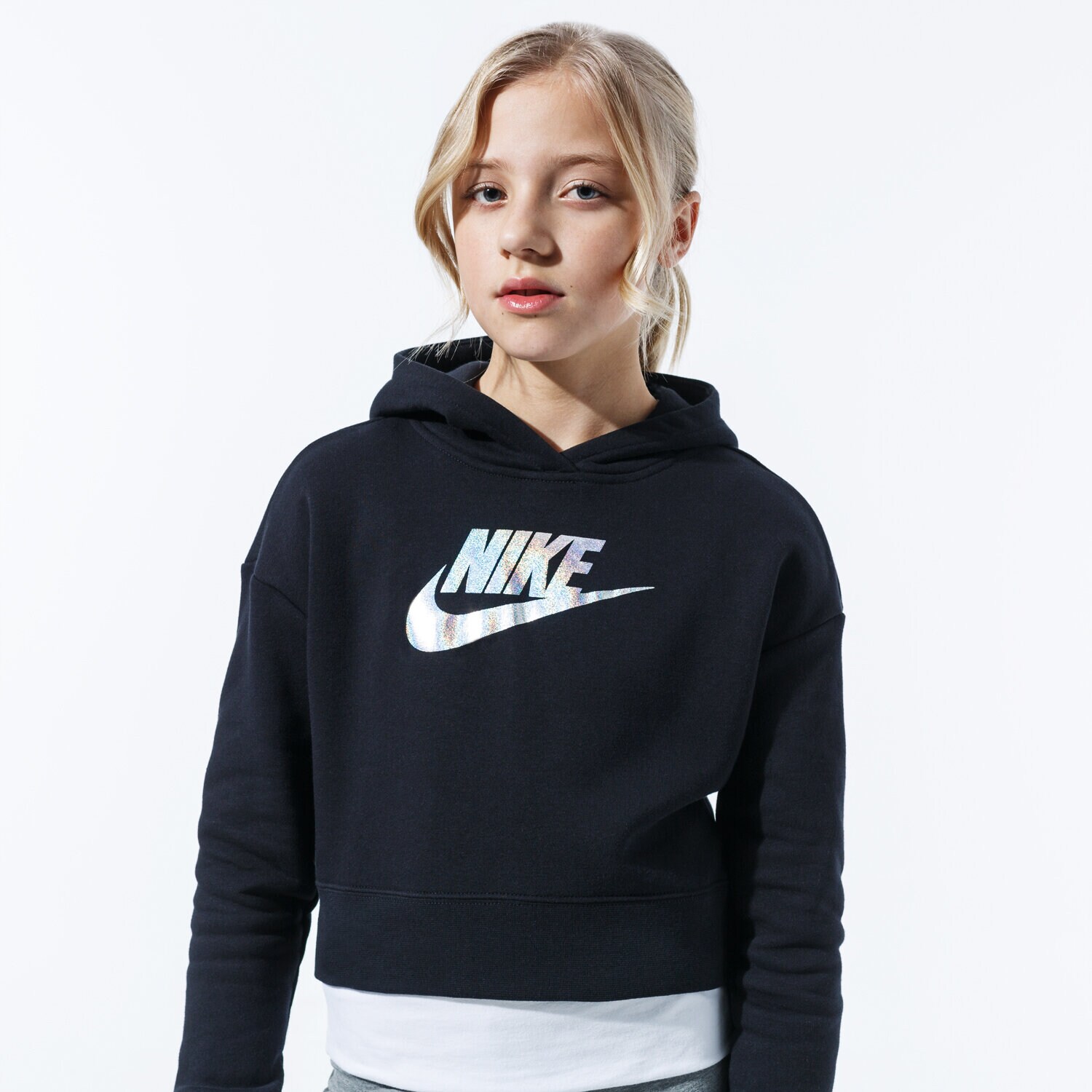 Sportowa bluza dziecięca NIKE BLUZA G NSW FF CROP CQ4225-010 CZARNY