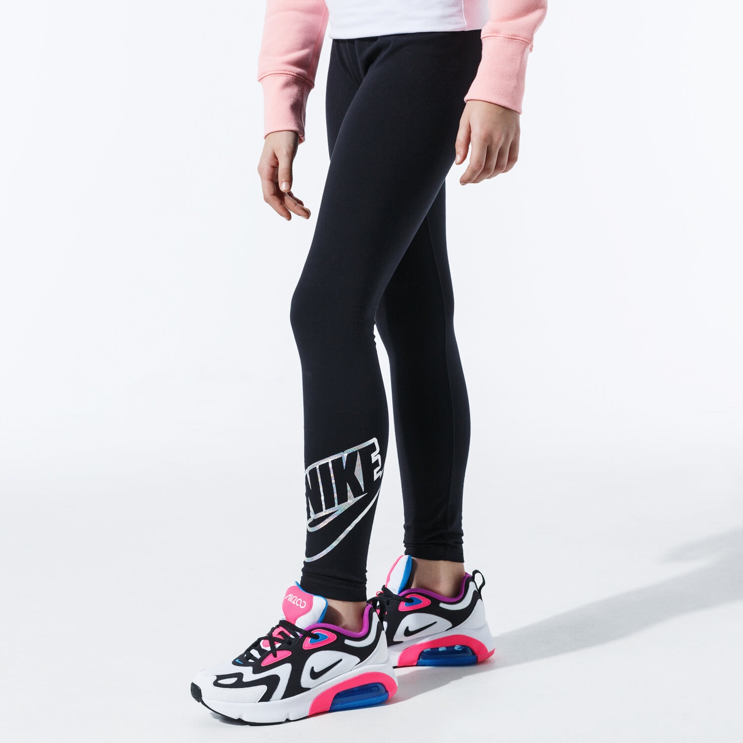 Sportowe spodnie dziecięce NIKE LEGGINGS G NSW LGGNG FAVORITES SHINE CQ4221-010 CZARNY