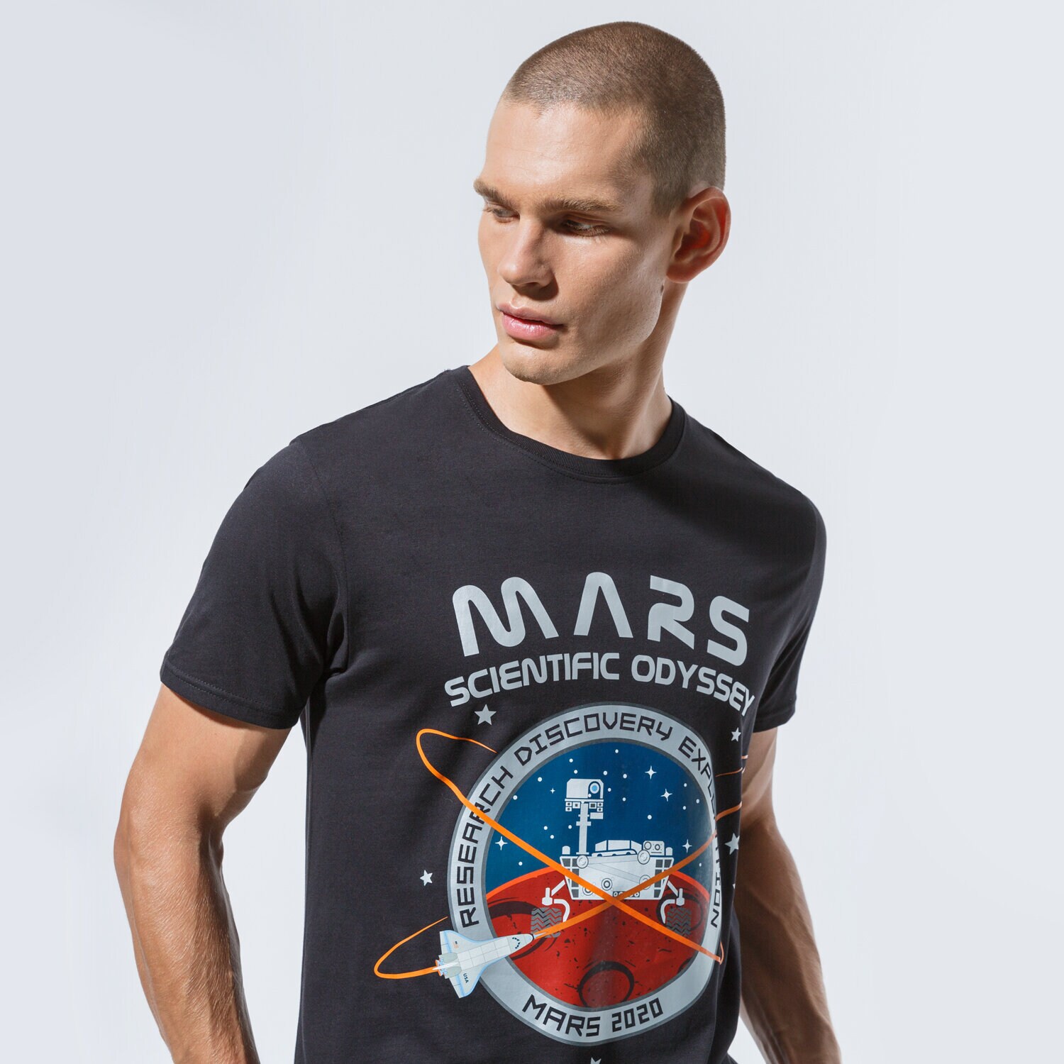 Koszulka, t-shirt sportowy męski ALPHA INDUSTRIES T-SHIRT MISSION TO MARS T 12653103 CZARNY