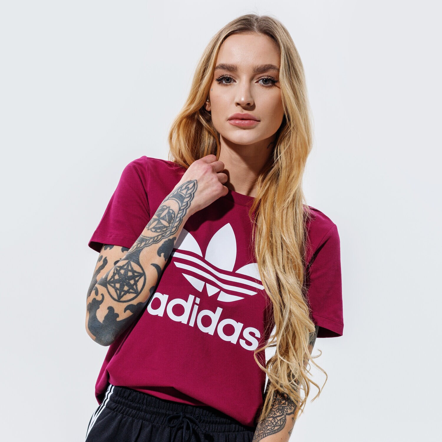 Koszulka, t-shirt damski ADIDAS T-SHIRT TREFOIL TEE GD2433 BORDOWY