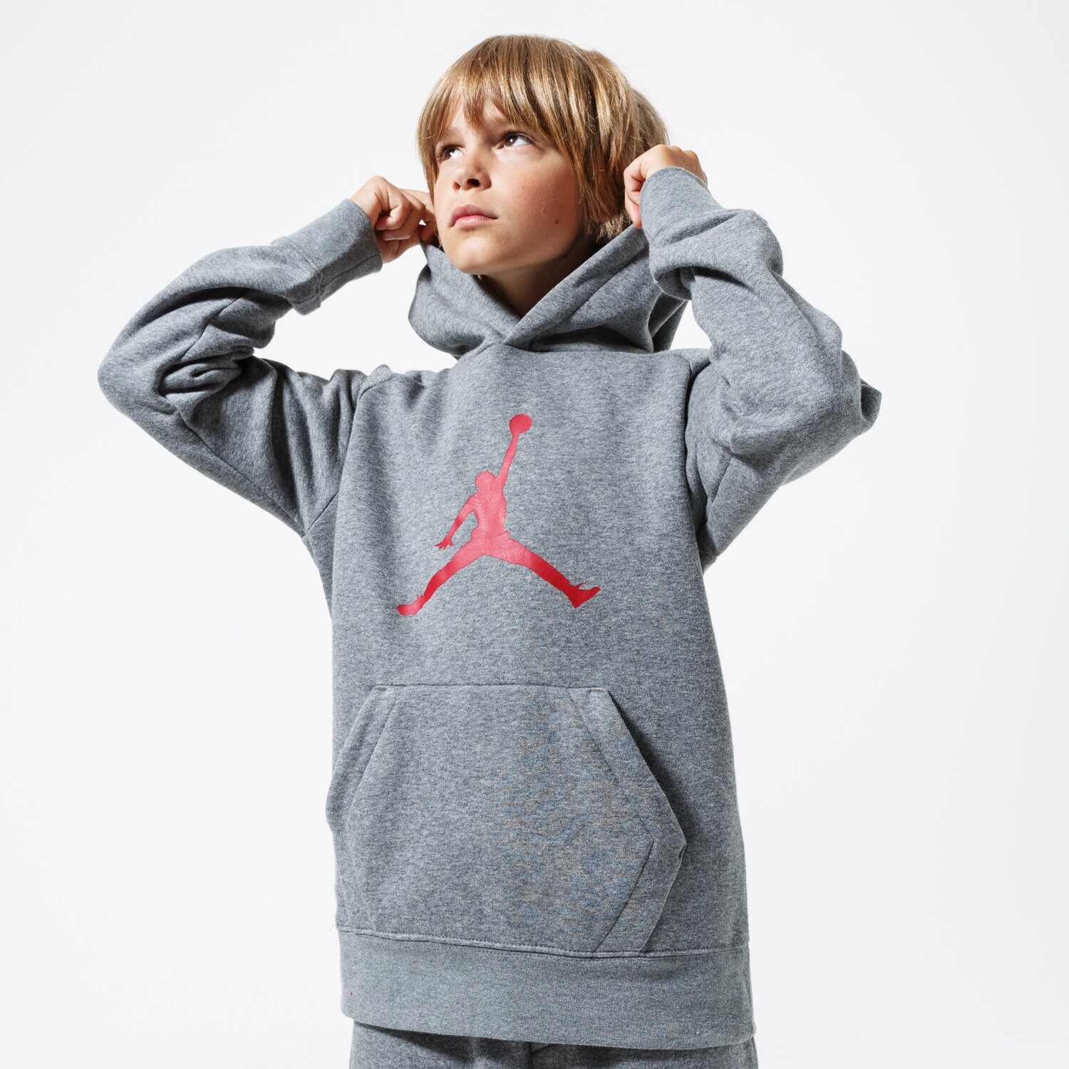 Sportowa bluza dziecięca JORDAN BLUZA Z KAPTUREM JDB JUMPMAN LOGO BOY 956326-GEH SZARY