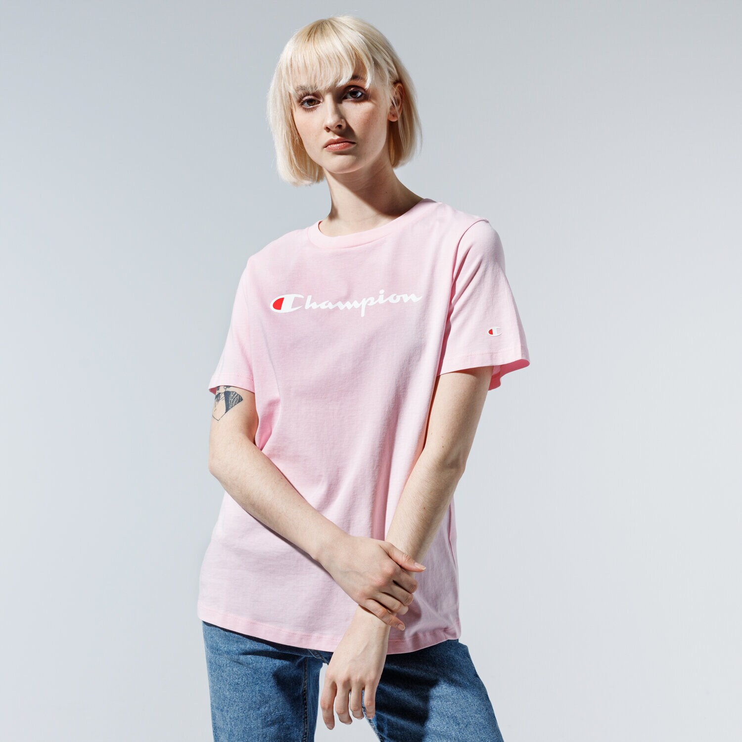 Koszulka, t-shirt damski CHAMPION T-SHIRT LADY LOGO TEE 113864PS033 RÓŻOWY