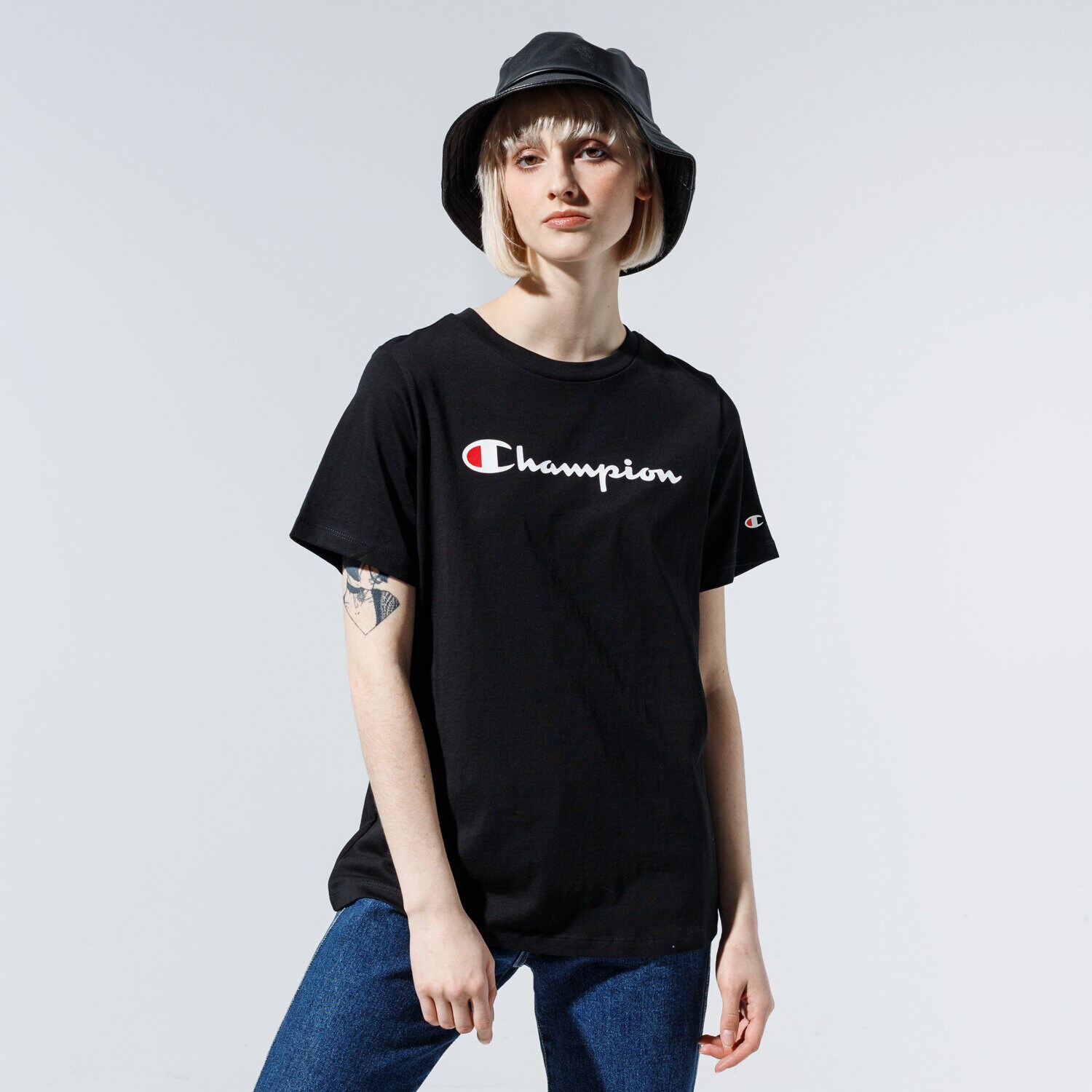 Koszulka, t-shirt damski CHAMPION T-SHIRT LADY LOGO TEE 113864KK001 CZARNY