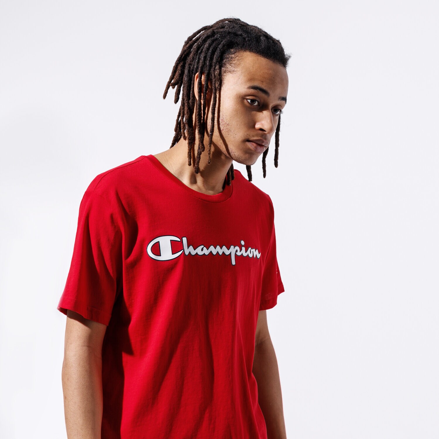 Koszulka, t-shirt sportowy męski CHAMPION T-SHIRT LOGO TEE 215280RS001 CZERWONY