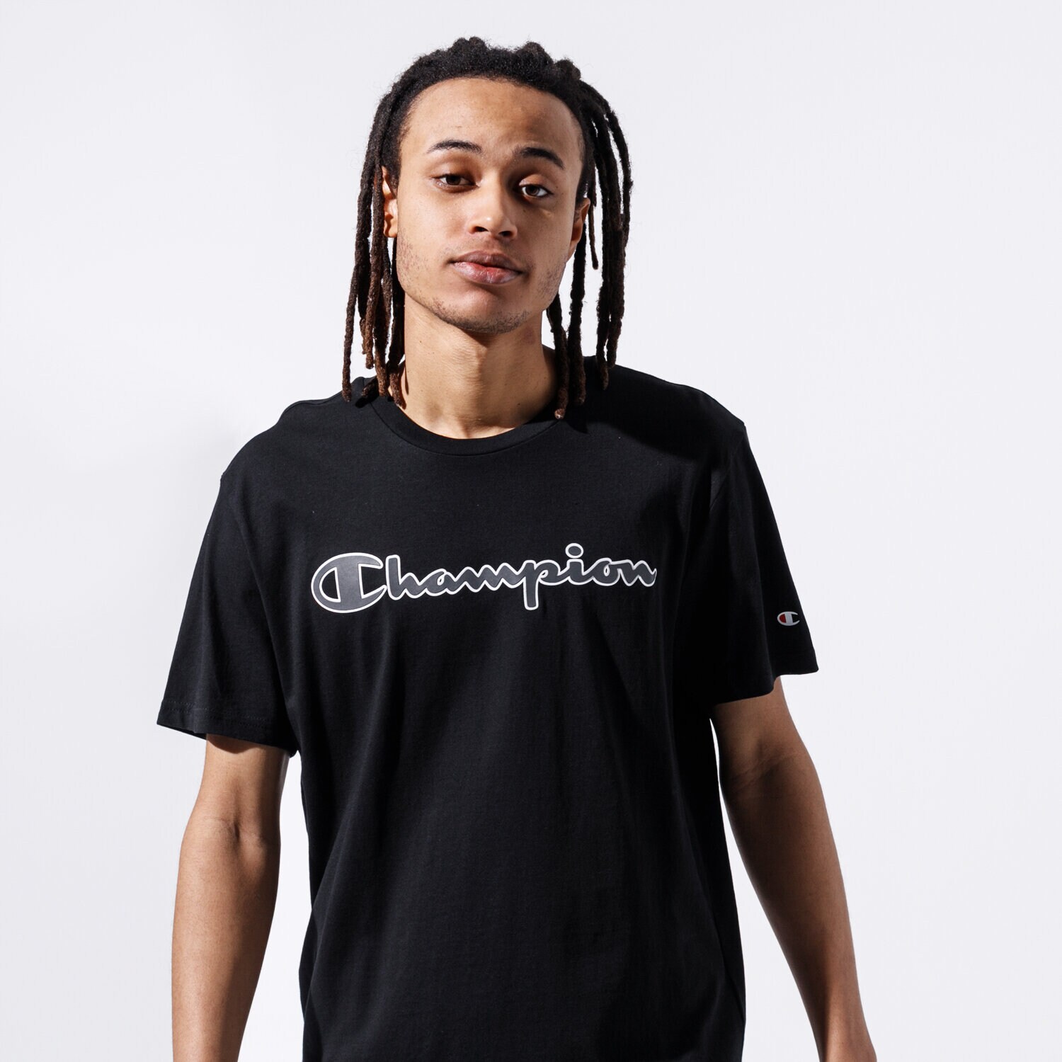 Koszulka, t-shirt sportowy męski CHAMPION T-SHIRT LOGO TEE 215280KK001 CZARNY