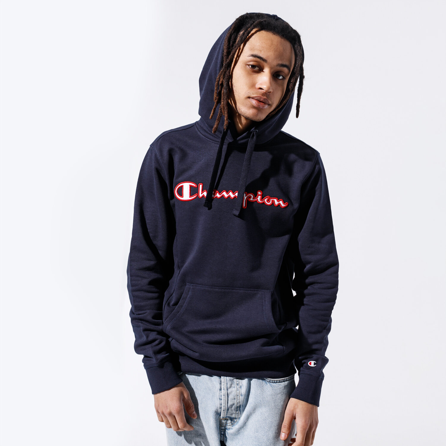 Bluza męska CHAMPION BLUZA Z KAPTUREM LOGO HOODY 215496BS501 GRANATOWY