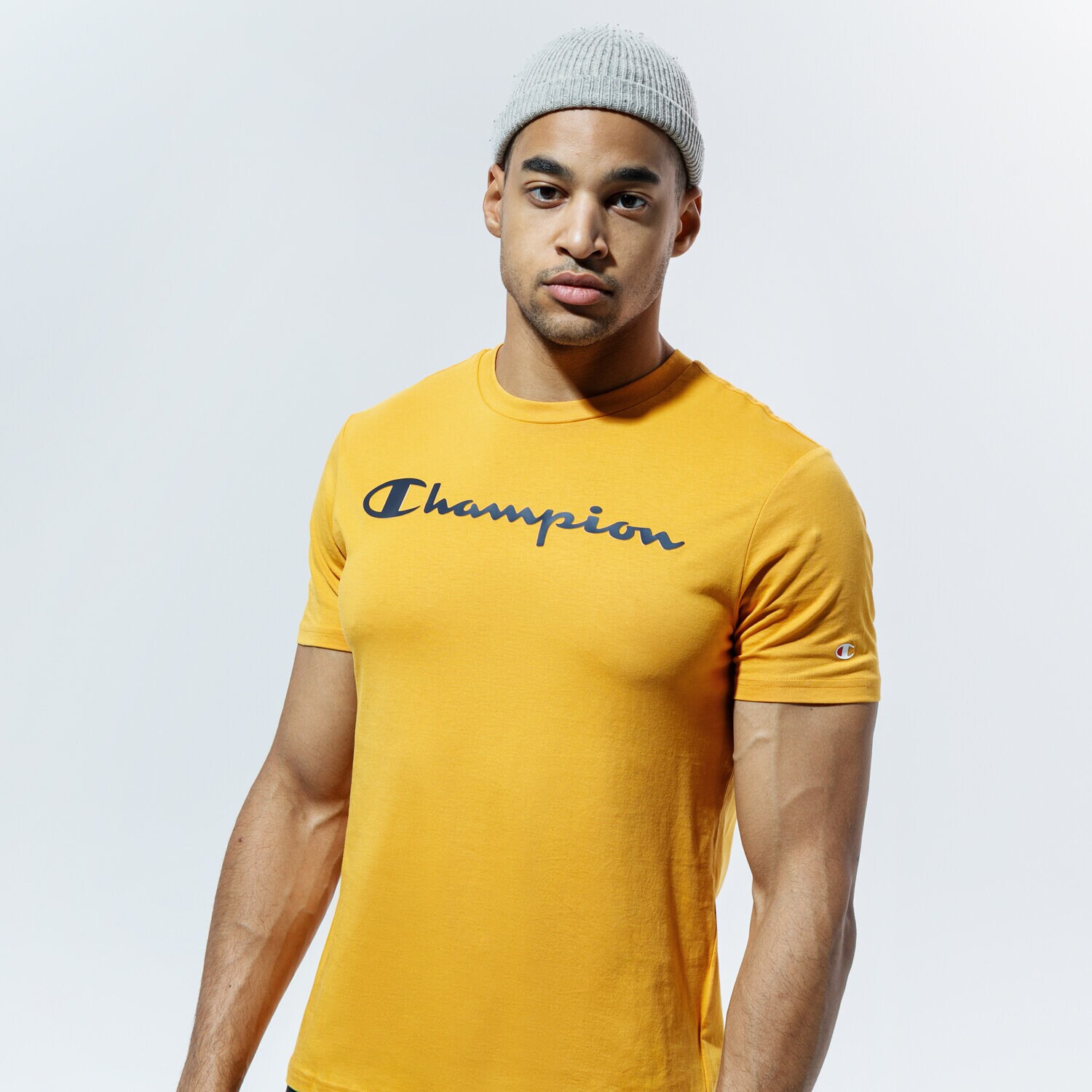 Koszulka, t-shirt sportowy męski CHAMPION T-SHIRT CREWNECK T-SHIRT 214747OS033 Neon różowy