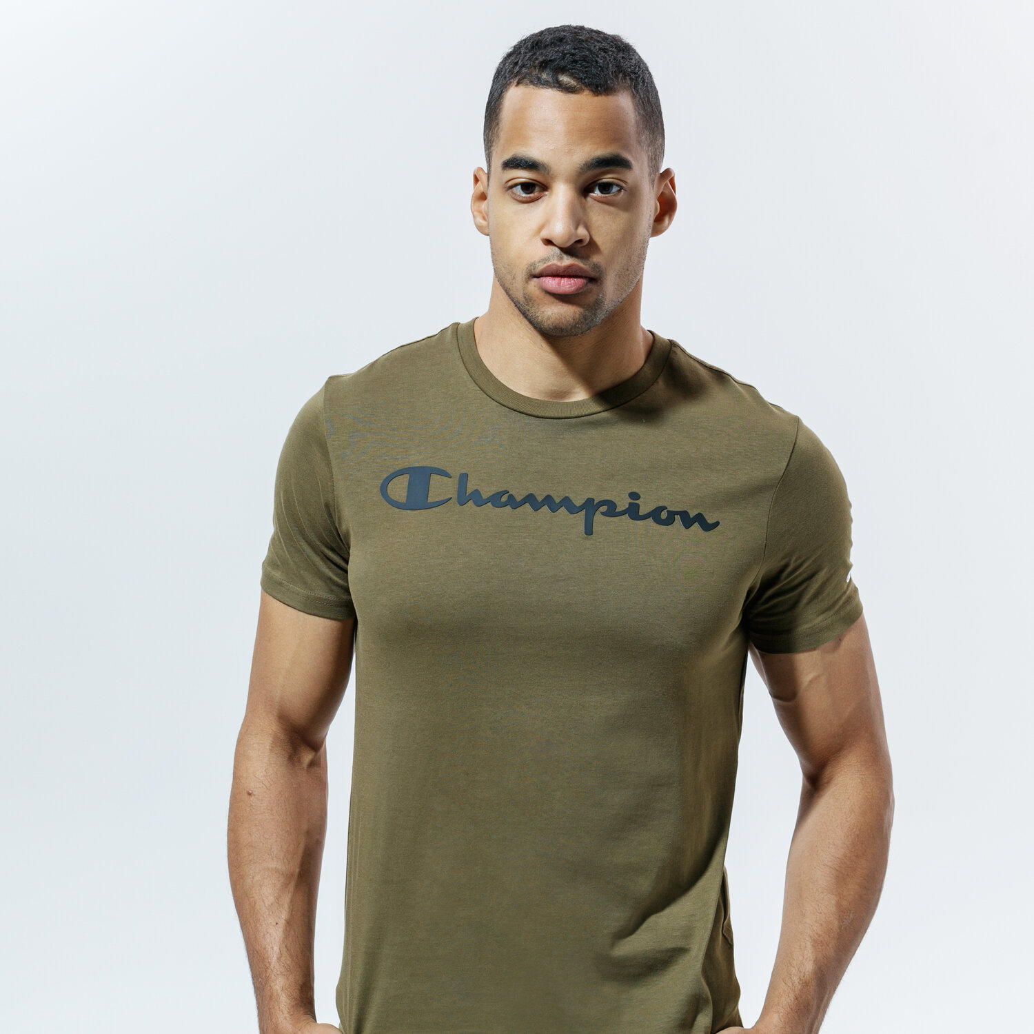 Koszulka, t-shirt sportowy męski CHAMPION T-SHIRT CREWNECK T-SHIRT 214747MS549 KHAKI