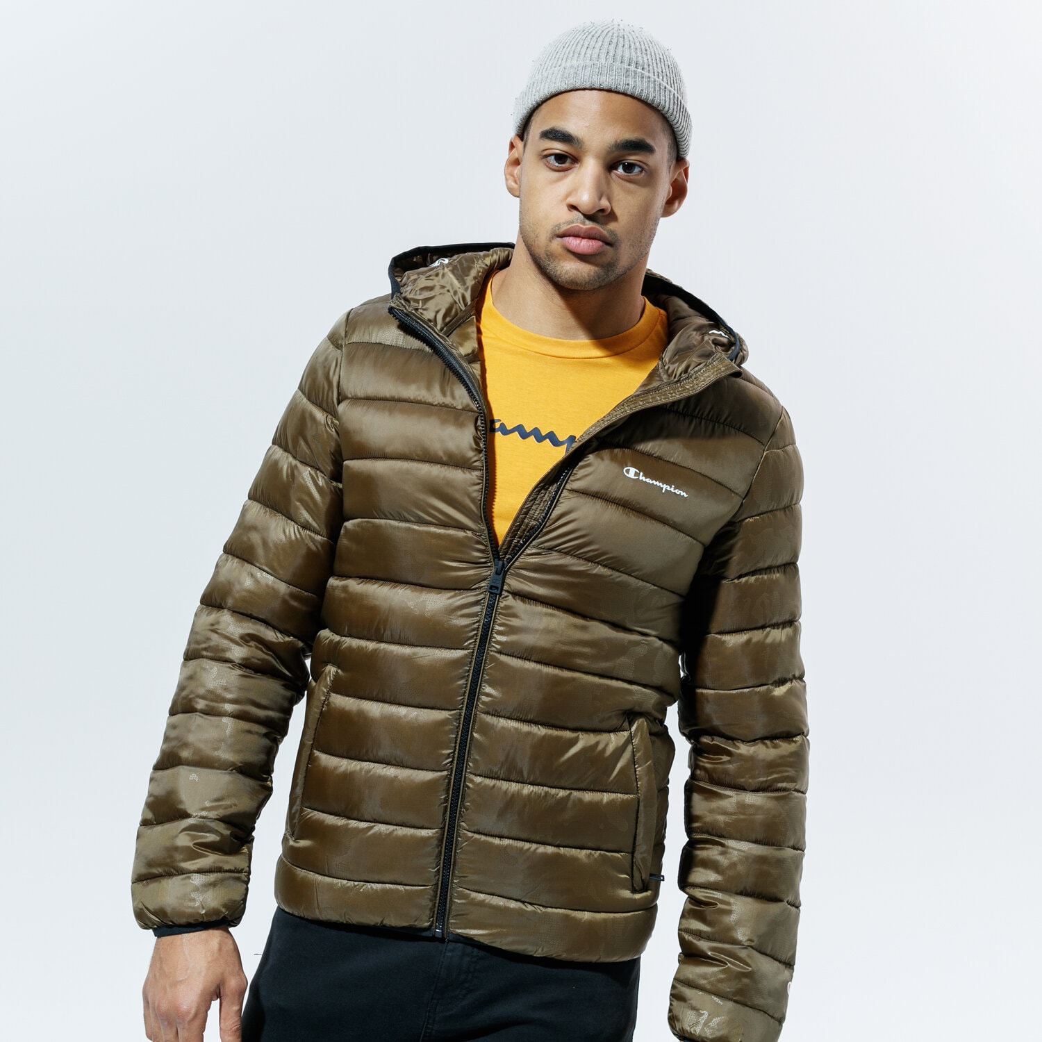 Kurtka zimowa męska CHAMPION KURTKA ZIMOWA HOODED JACKET 214869ML501 KHAKI