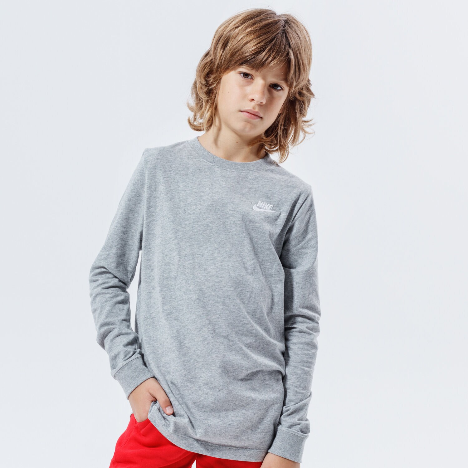 Koszulka, t-shirt dla dzieci NIKE T-SHIRT B NSW TEE LS EMB FUTURA CZ1855-064 SZARY