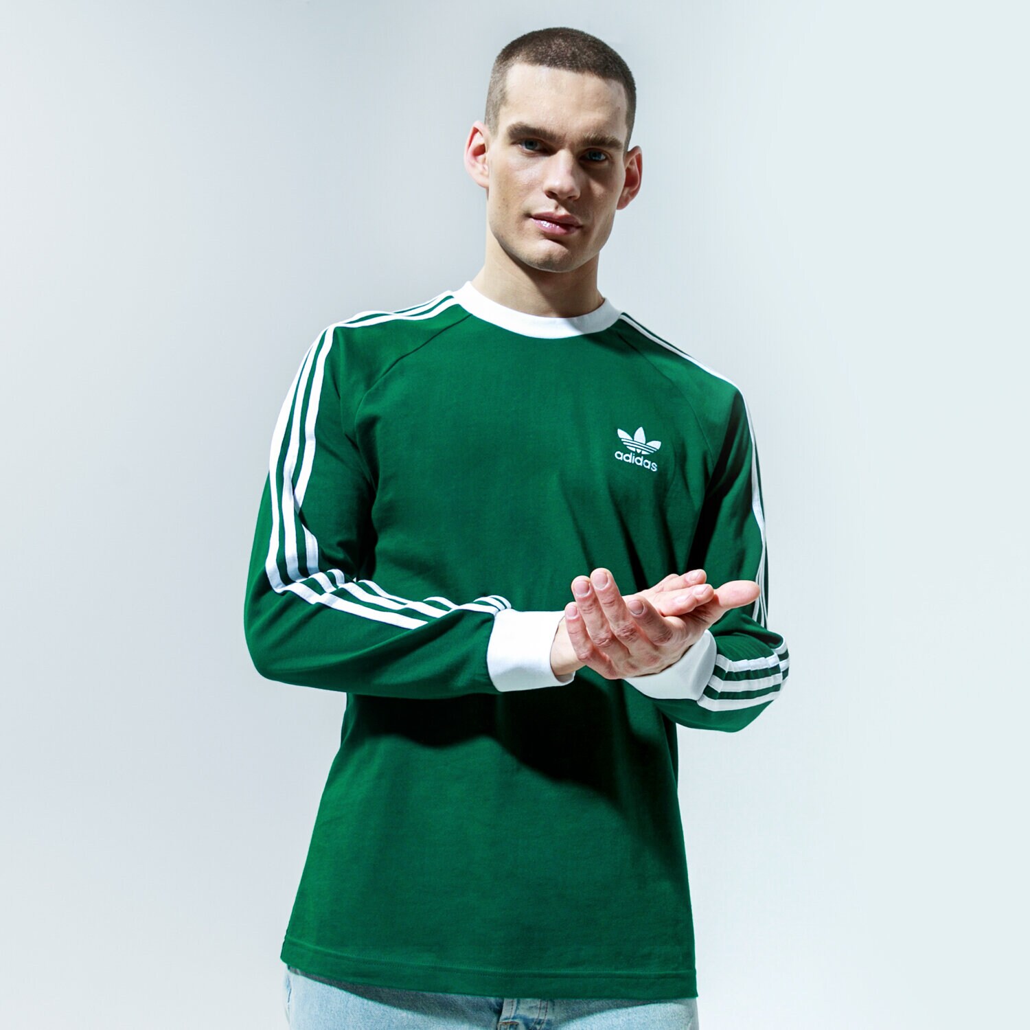 Koszulka, t-shirt sportowy męski ADIDAS T-SHIRT 3-STRIPES LS T GD9937 ZIELONY