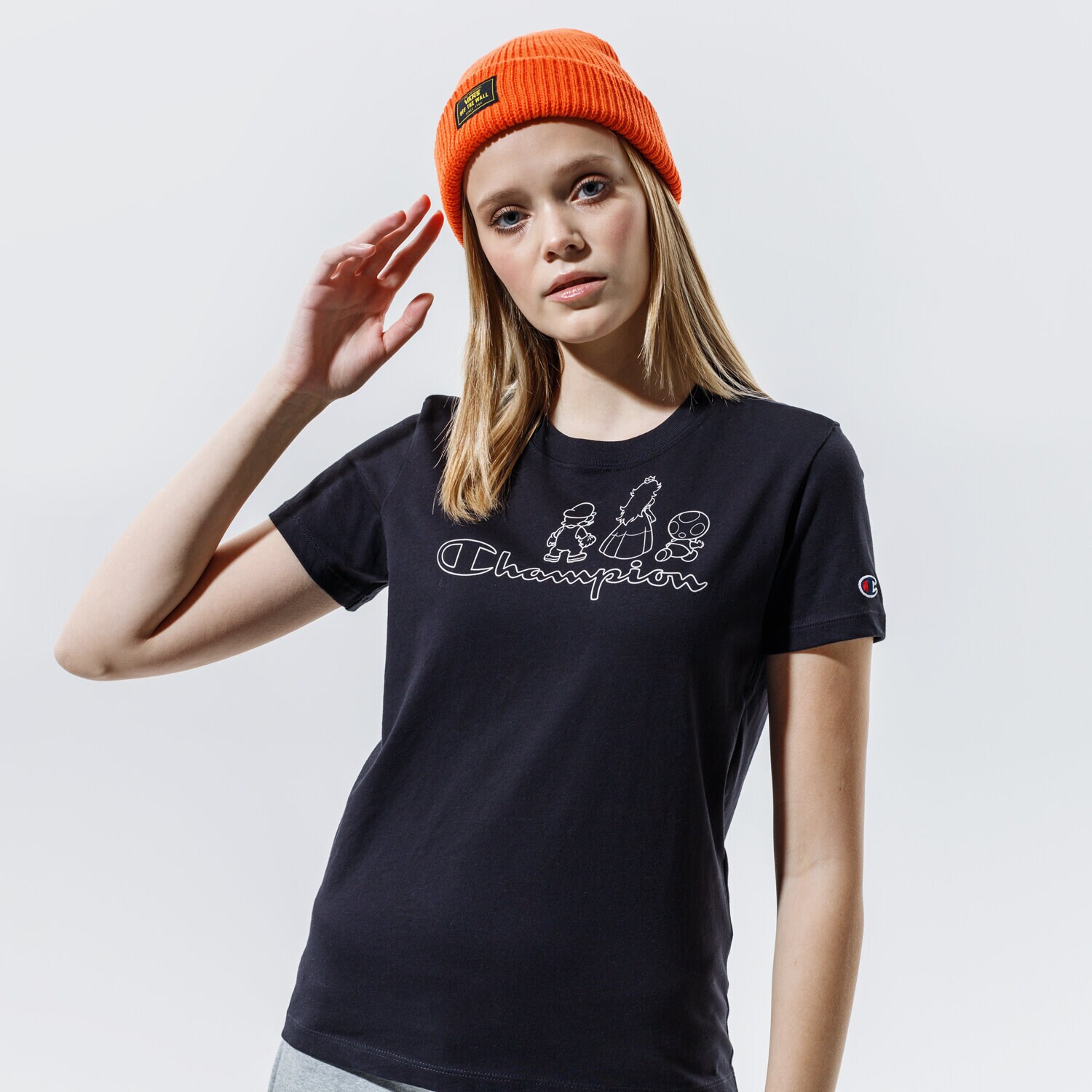 Koszulka, t-shirt damski CHAMPION T-SHIRT CREWNECK T-SHIRT 114714KK001 CZARNY