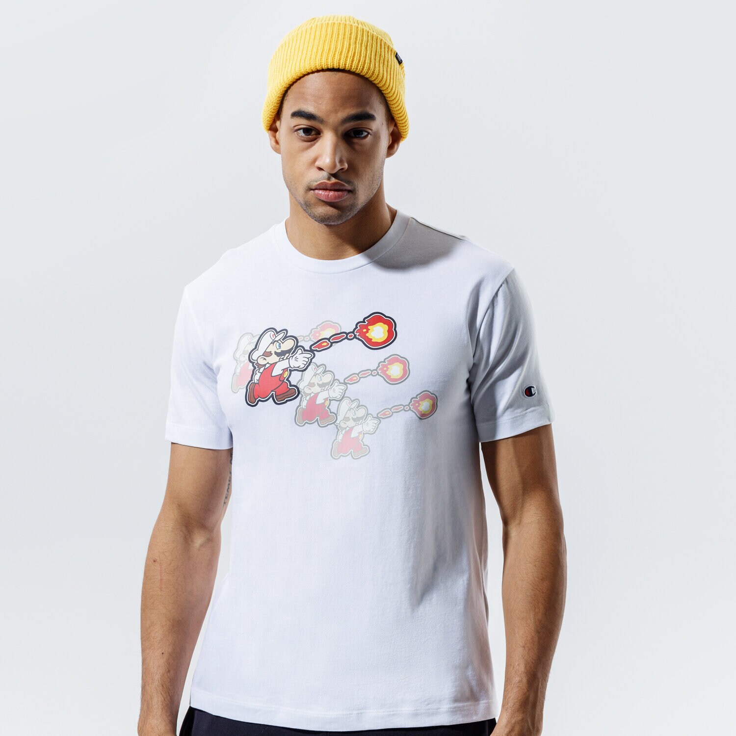 Koszulka, t-shirt sportowy męski CHAMPION T-SHIRT CREWNECK T-SHIRT 216871WW001 BIAŁY