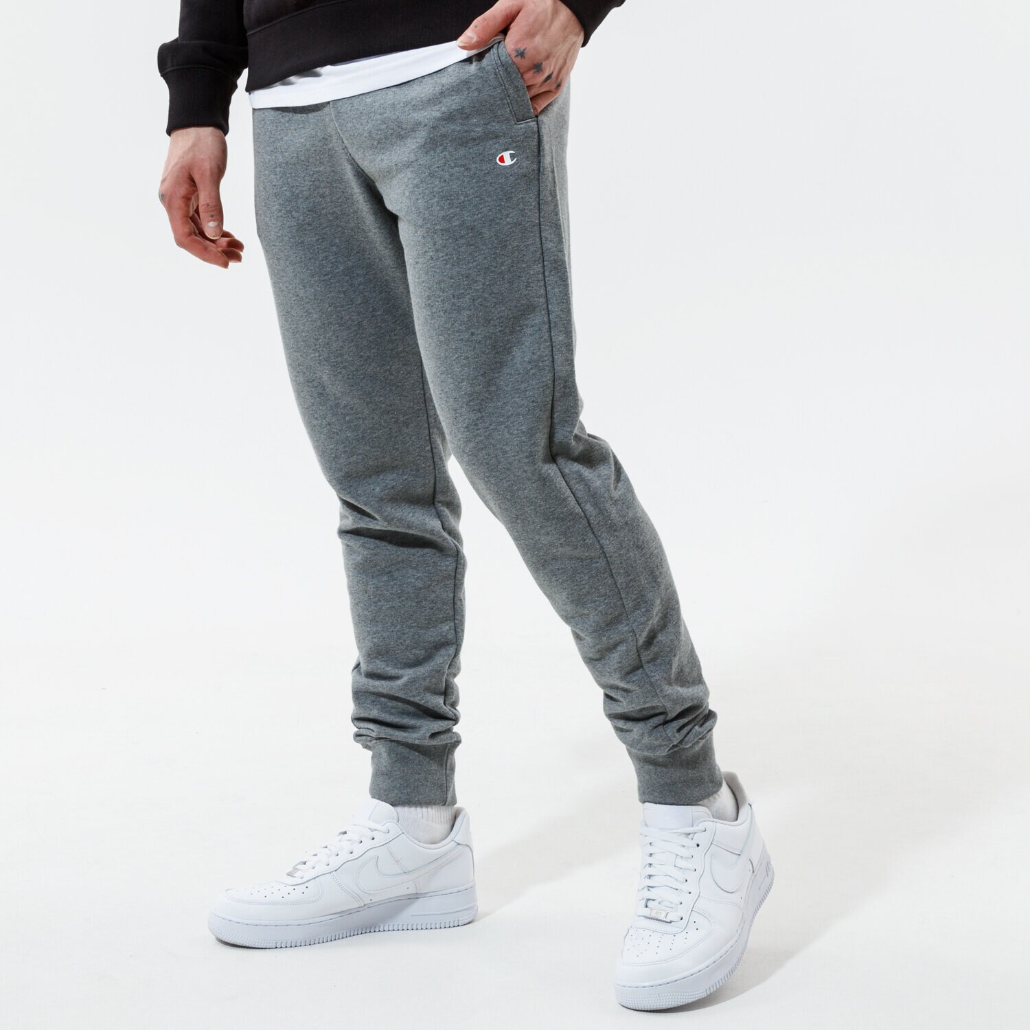 Spodnie sportowe męskie CHAMPION SPODNIE RIB CUFF PANTS 216013EM515 SZARY