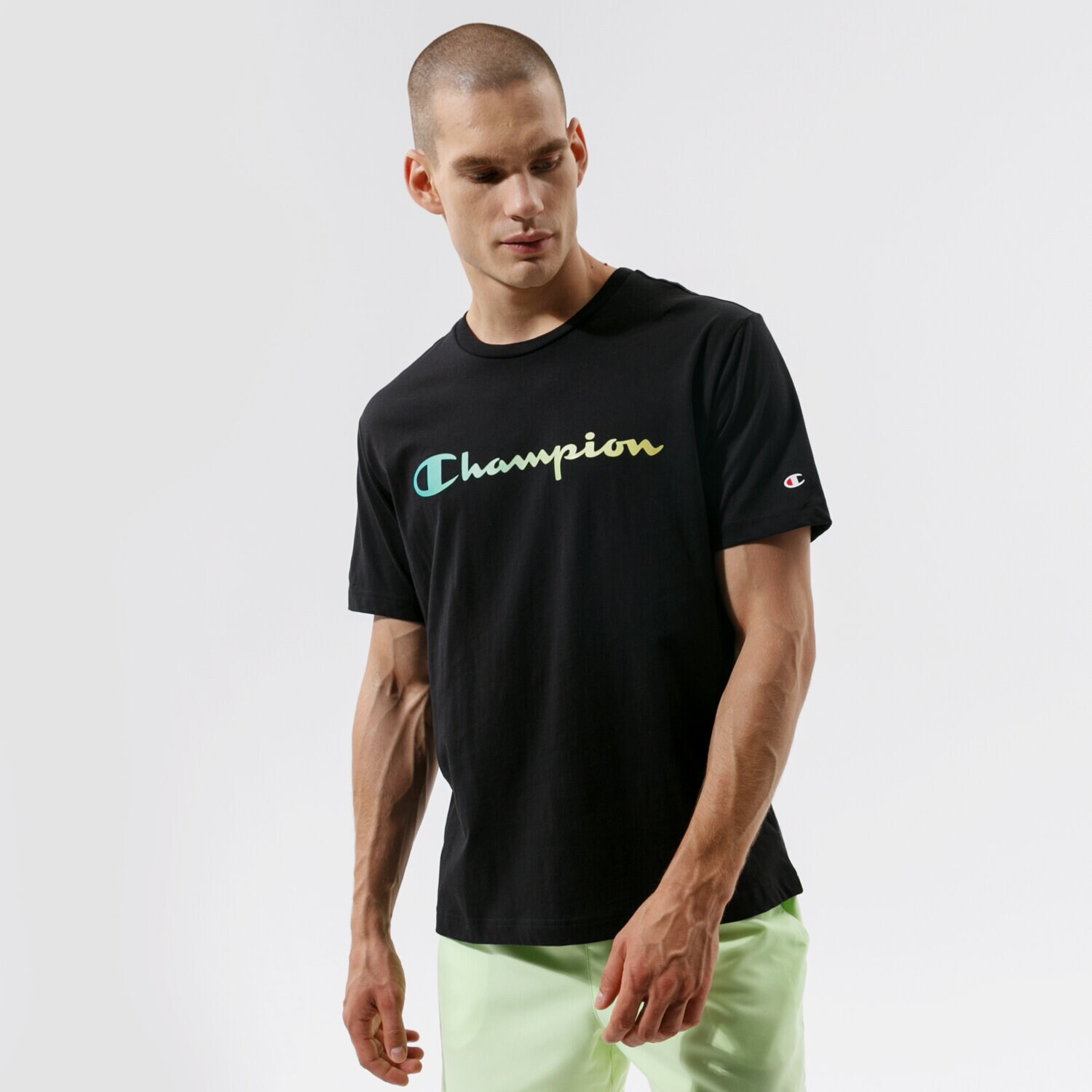 Koszulka, t-shirt sportowy męski CHAMPION T-SHIRT CREWNECK T-SHIRT 215791KK001 CZARNY