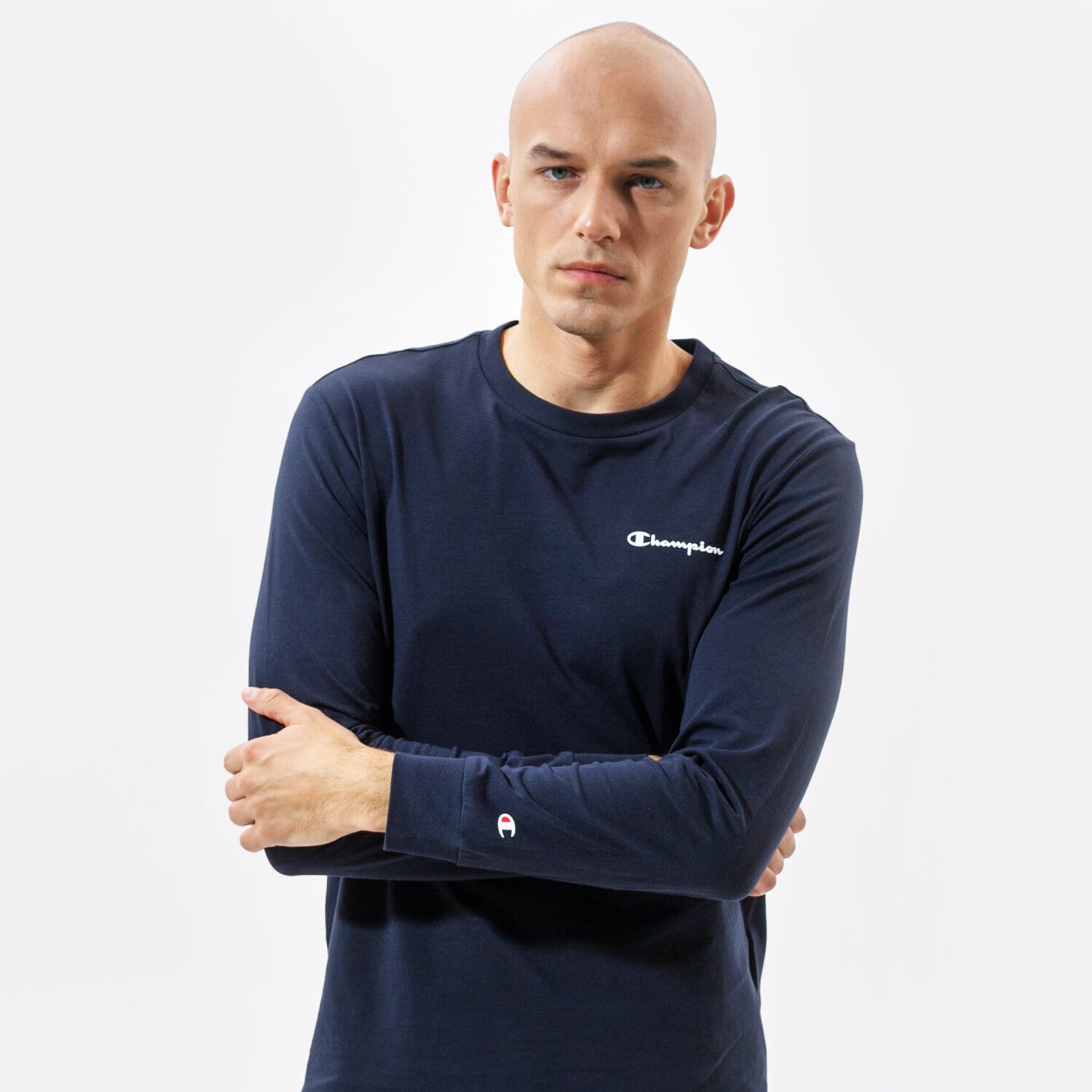 Koszulka, t-shirt sportowy męski CHAMPION T-SHIRT LONG SLEEVE T-SHIRT 214157BS501 GRANATOWY