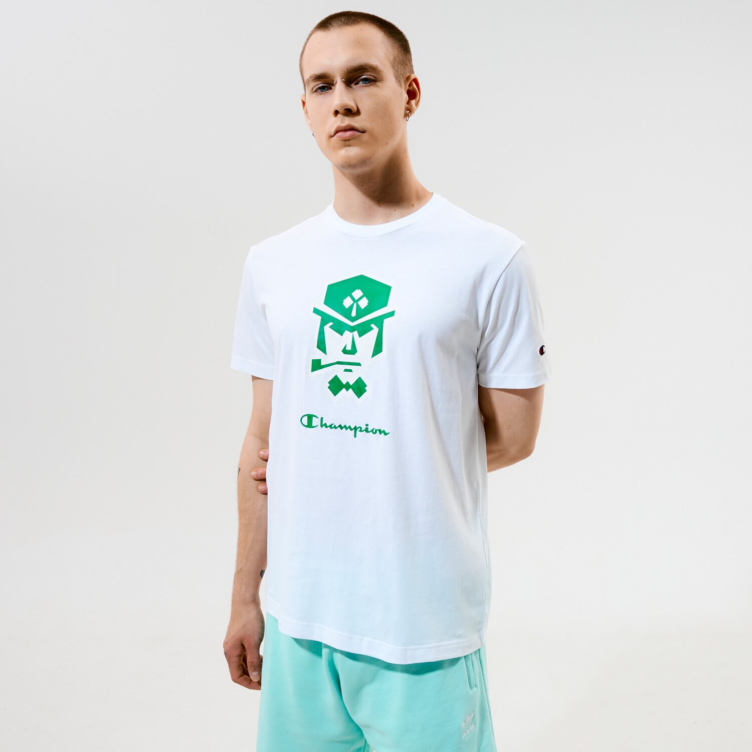 Koszulka, t-shirt sportowy męski CHAMPION T-SHIRT CREWNECK T-SHIRT 215003WW001 BIAŁY