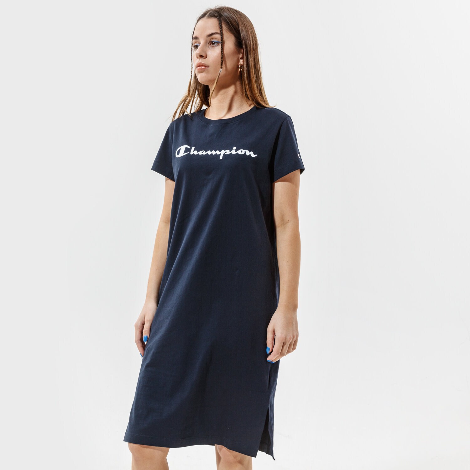 Modna sukienka sportowa CHAMPION SUKIENKA DRESS 112609BS501 GRANATOWY