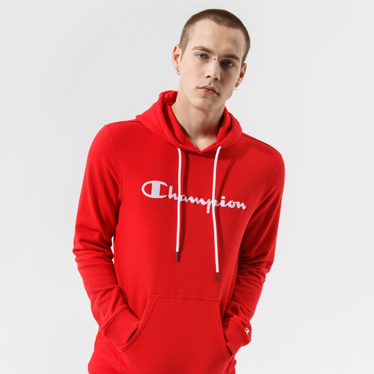 Bluza męska CHAMPION BLUZA Z KAPTUREM HOODED SWEATSHIRT 214138RS046 CZERWONY