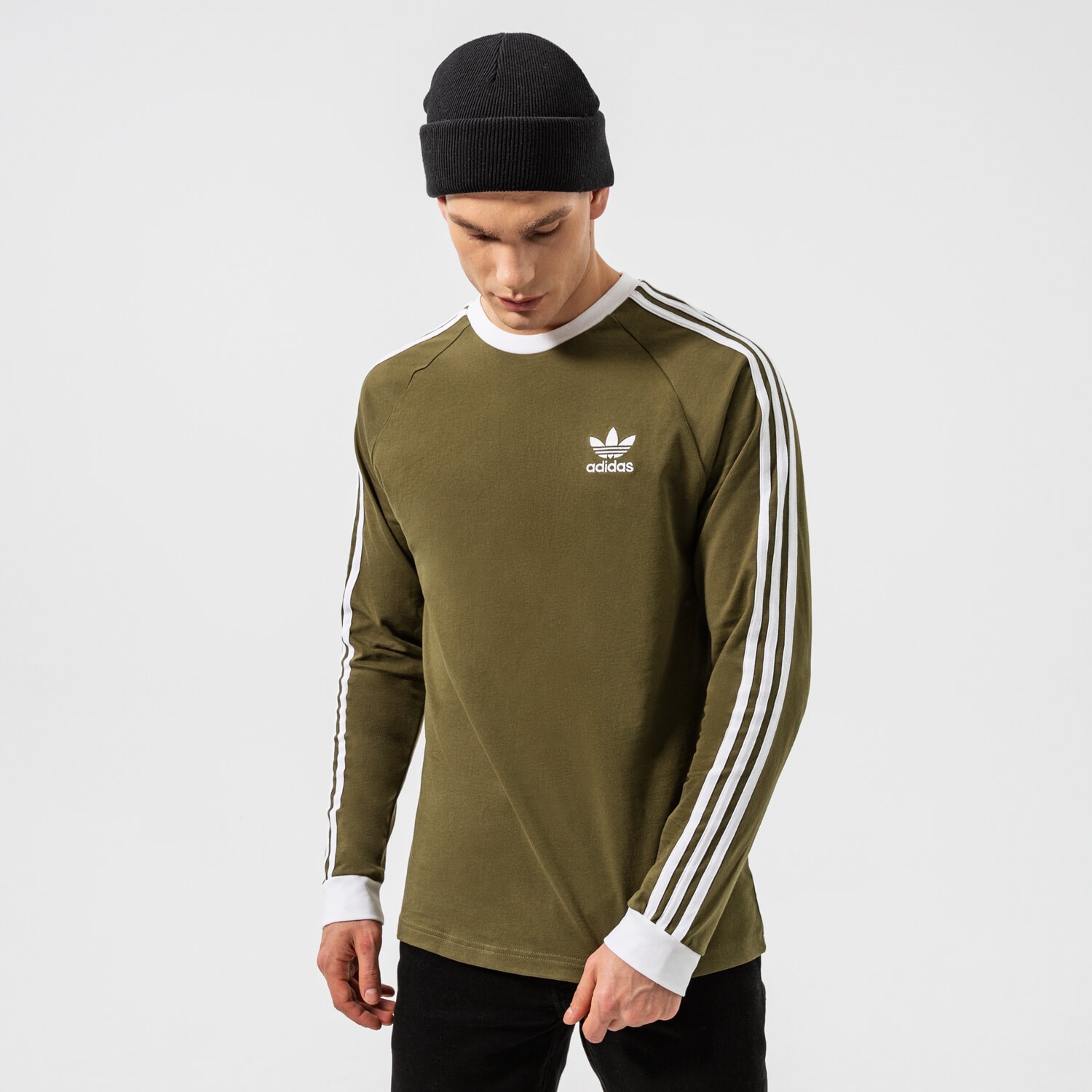 Koszulka, t-shirt sportowy męski ADIDAS T-SHIRT 3-STRIPES LS T H37779 KHAKI