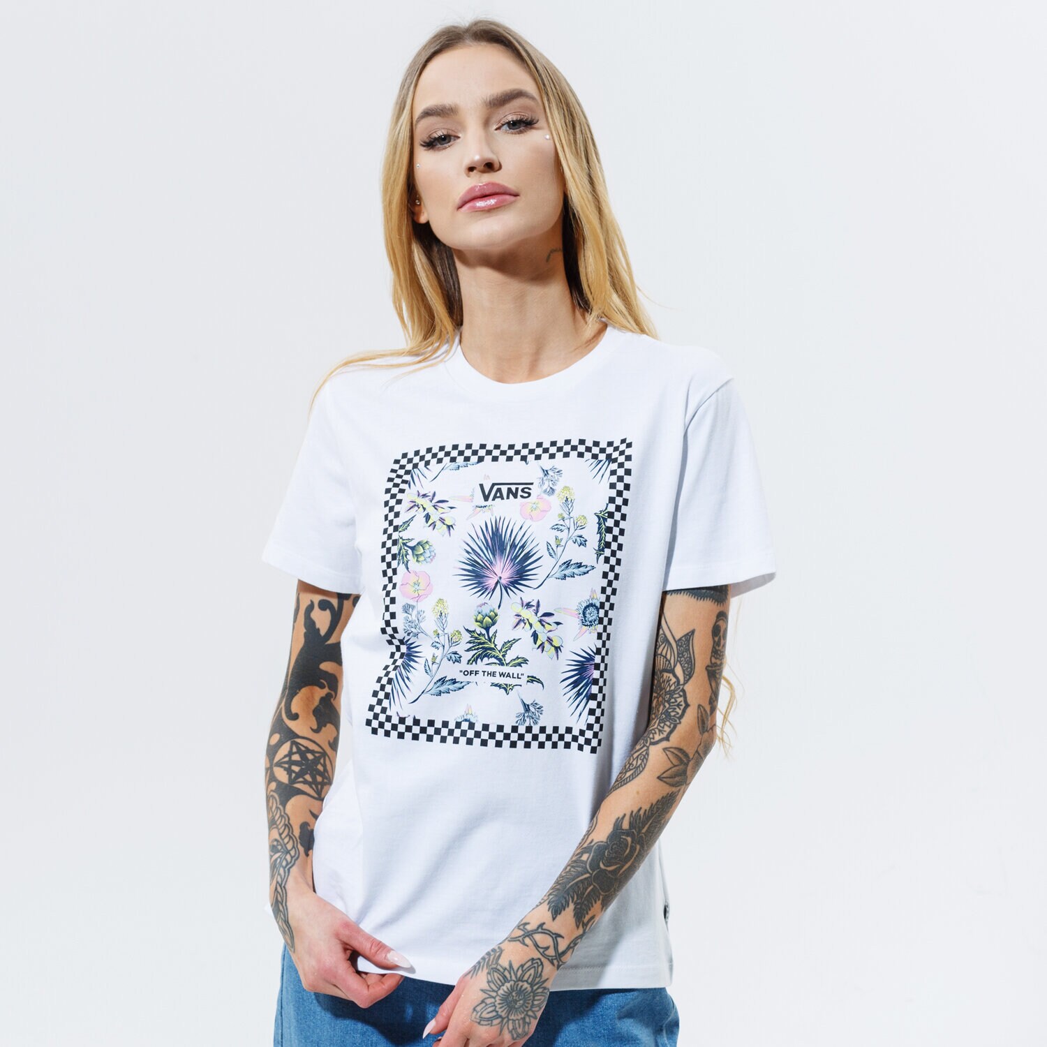 Koszulka, t-shirt damski VANS T-SHIRT WM BORDER FLORAL BF WHITE VN0A5ARLWHT1 BIAŁY