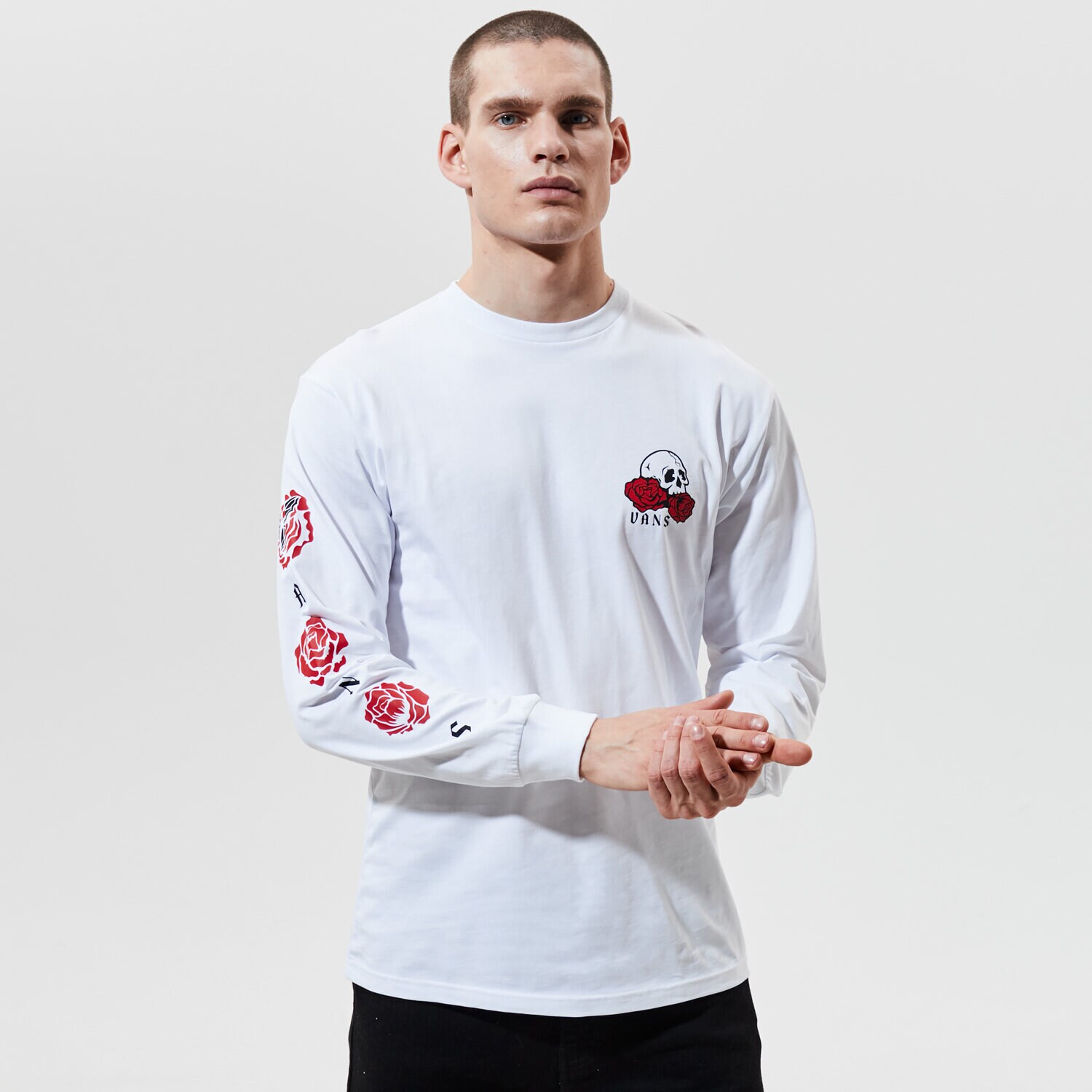 Koszulka, t-shirt sportowy męski VANS T-SHIRT MN ROSE BED LS WHITE VN0A54DMWHT1 BIAŁY