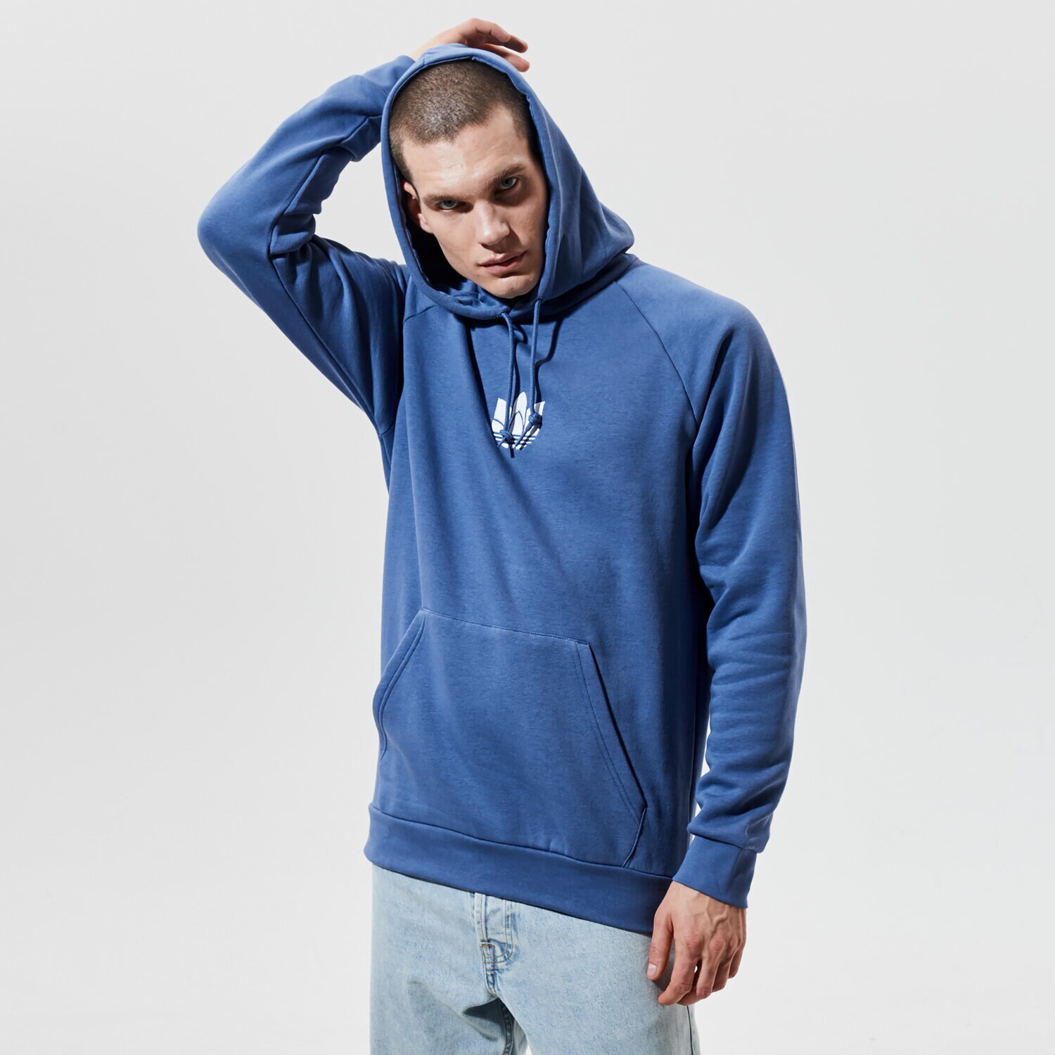 Bluza męska ADIDAS BLUZA Z KAPTUREM 3D TREFOIL HOOD GN3553 NIEBIESKI