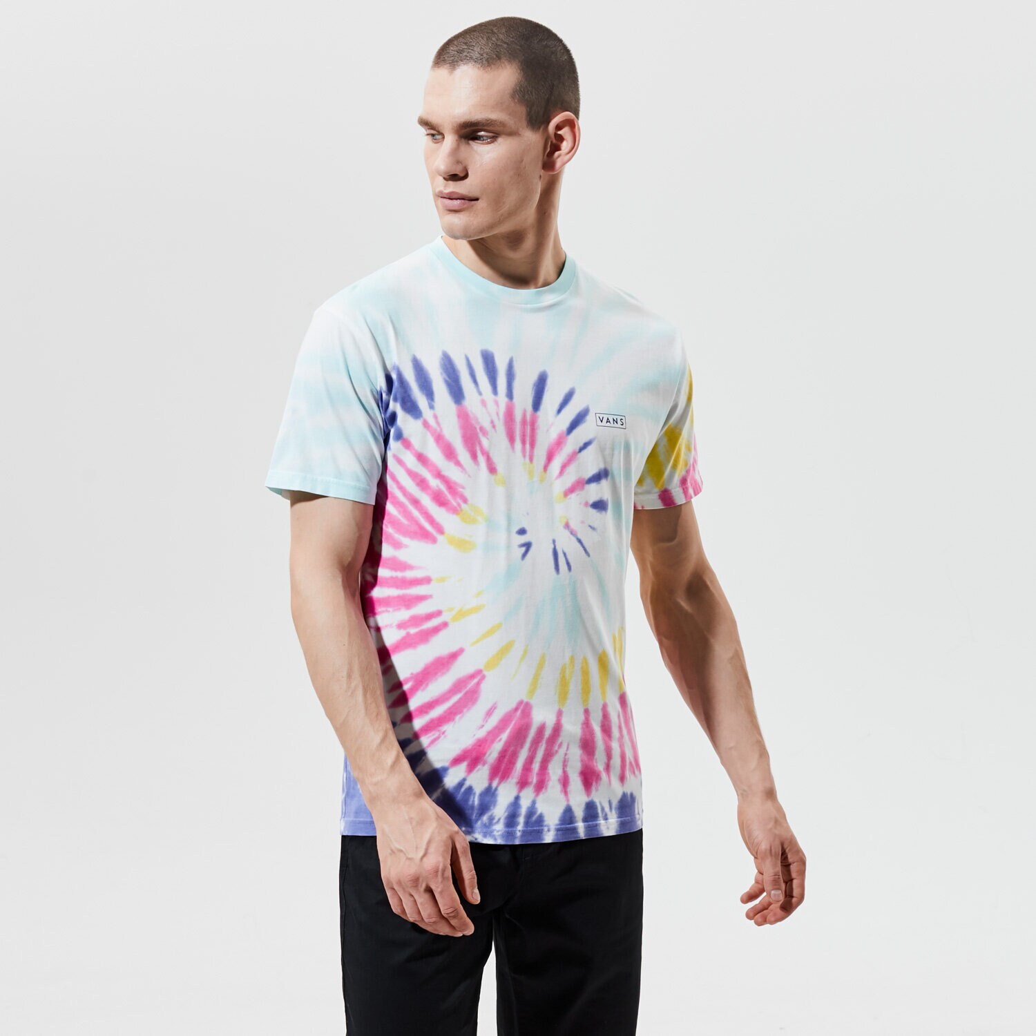 Koszulka, t-shirt sportowy męski VANS T-SHIRT MN DROP V SPIRAL TIE DYE SS RAINBOW (SPECTRUM)T VN0A54C1Z4R1 MULTICOLOR