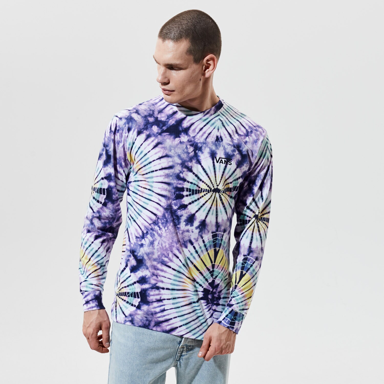 Koszulka, t-shirt sportowy męski VANS T-SHIRT MN VANS BURST TIE DYE LS ENGLISH LAVENDER VN0A54D5Z711 MULTICOLOR