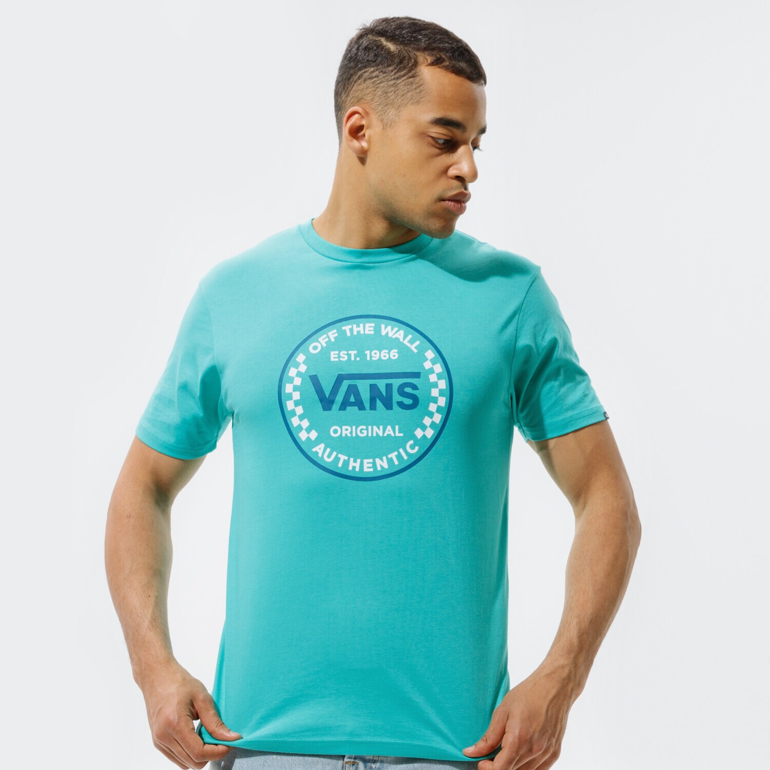 Koszulka, t-shirt sportowy męski VANS T-SHIRT AUTHENTIC CHECKER SS VN0A54D1Z6R1 NIEBIESKI