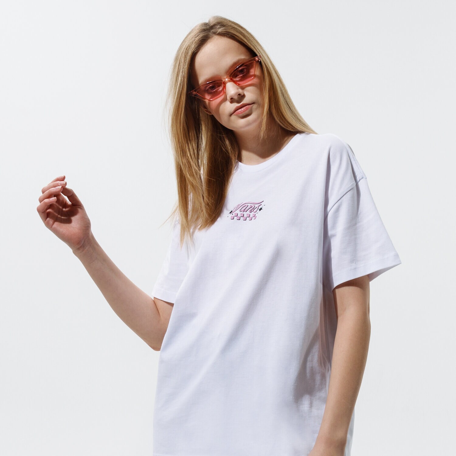 Koszulka, t-shirt damski VANS T-SHIRT CHECK TOGETHER O/S VN0A54VIWHT1 BIAŁY