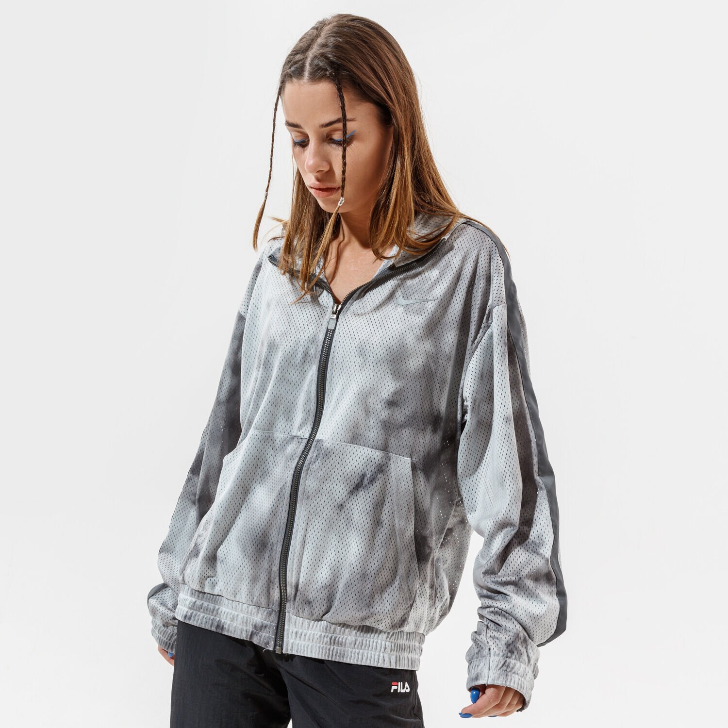 Kurtka wiosenna / jesienna damska NIKE KURTKA W NSW ICN CLSH JKT MESH AOP CZ9318-084 SZARY