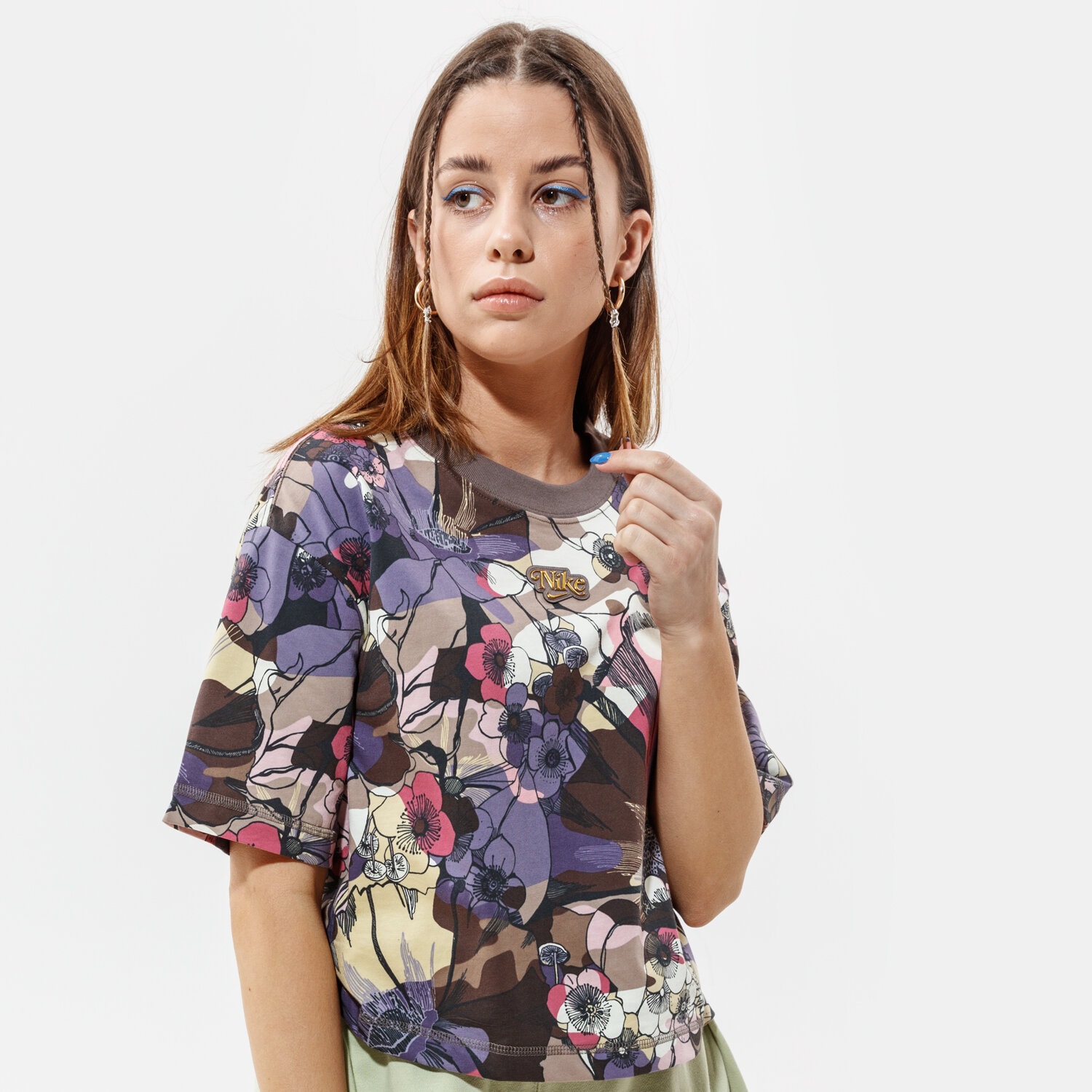 Koszulka, t-shirt damski NIKE T-SHIRT W NSW FEMME TOP SS AOP DC5503-004 SZARY