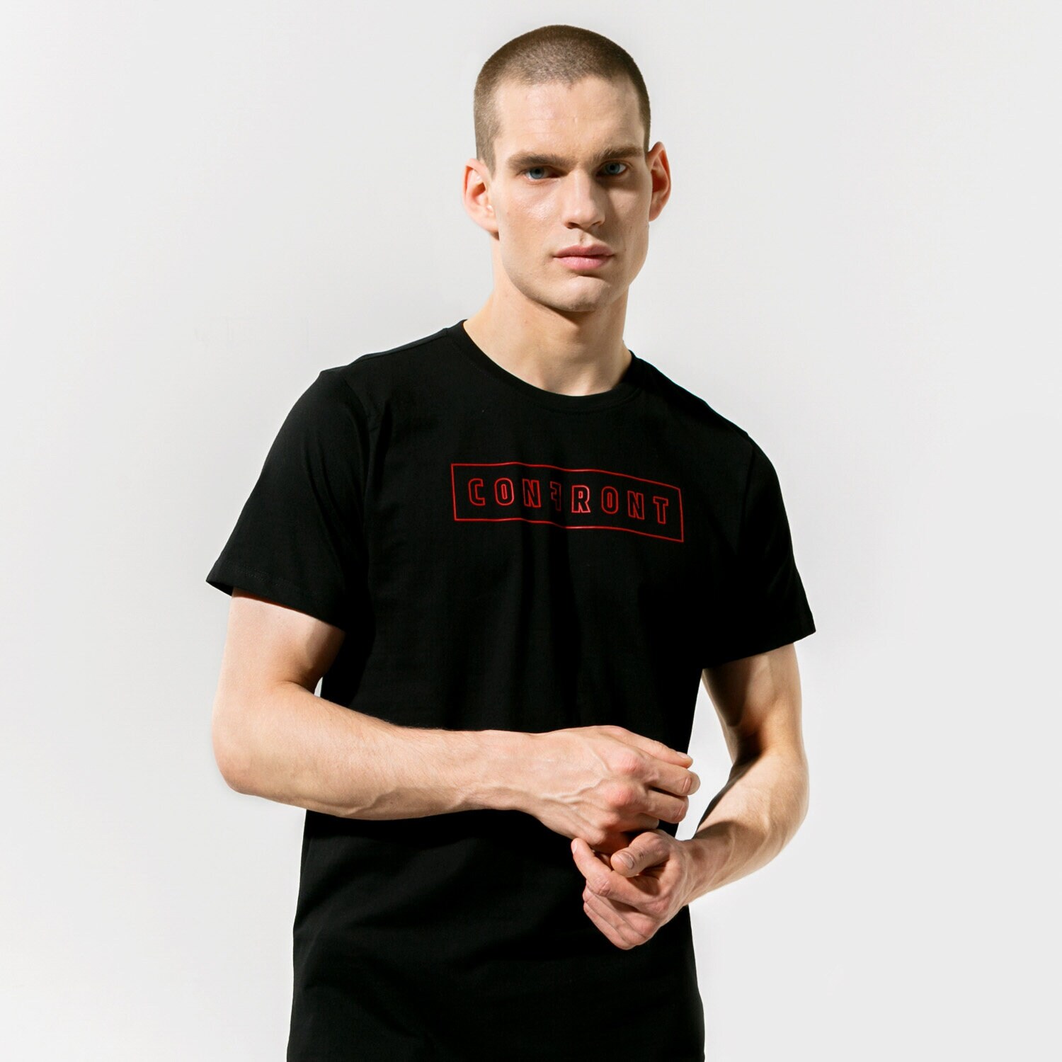 Koszulka, t-shirt sportowy męski CONFRONT T-SHIRT BOX LOGO TEE BLK CF121TSM43002 CZARNY