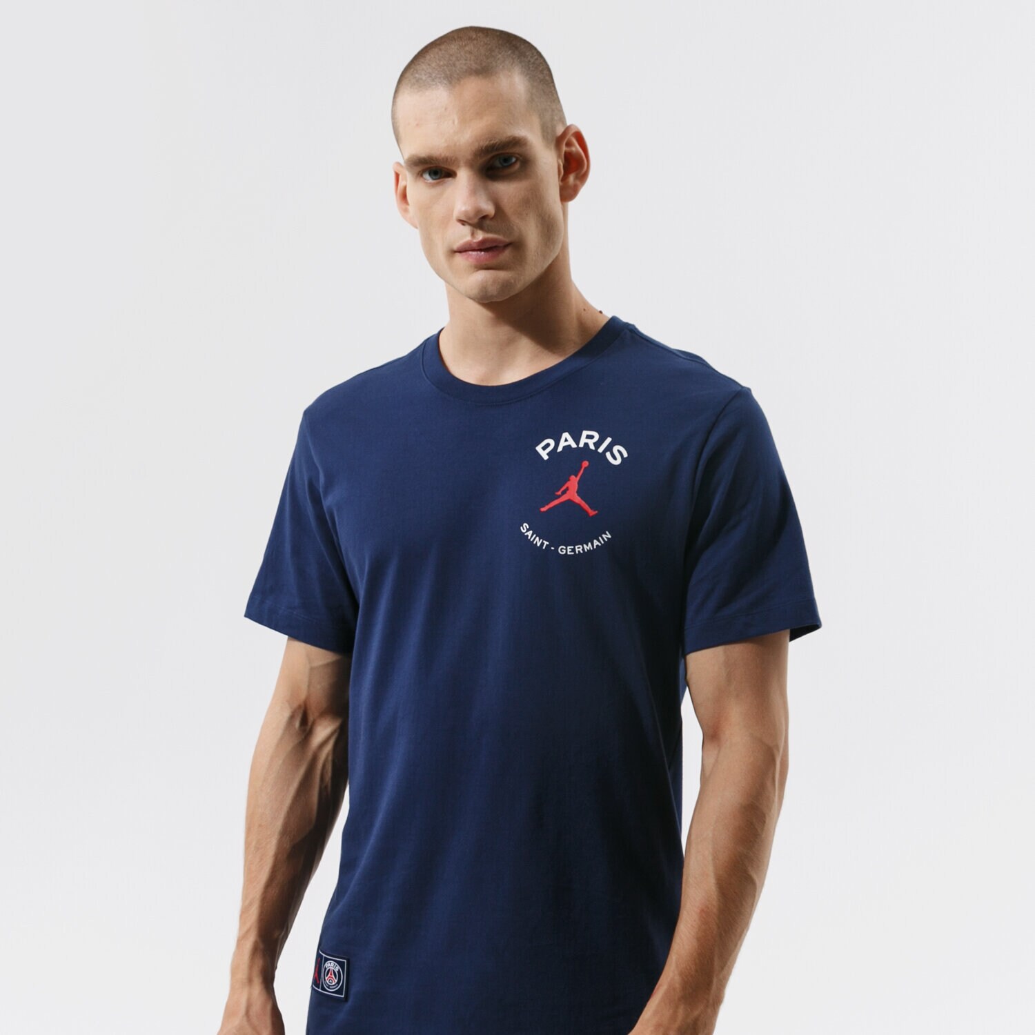 Koszulka, t-shirt sportowy męski JORDAN T-SHIRT PARIS SAINT-GERMAIN LOGO DB6514-410 GRANATOWY