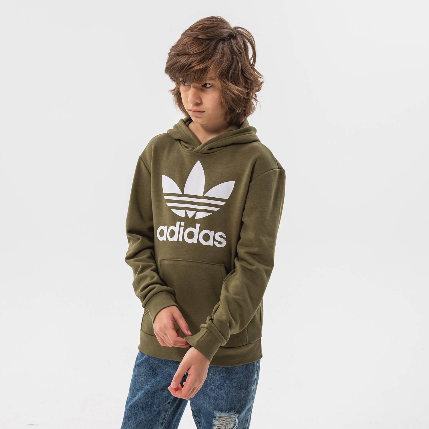 Sportowa bluza dziecięca ADIDAS BLUZA Z KAPTUREM TREFOIL HOODIE BOY HD2006 KHAKI