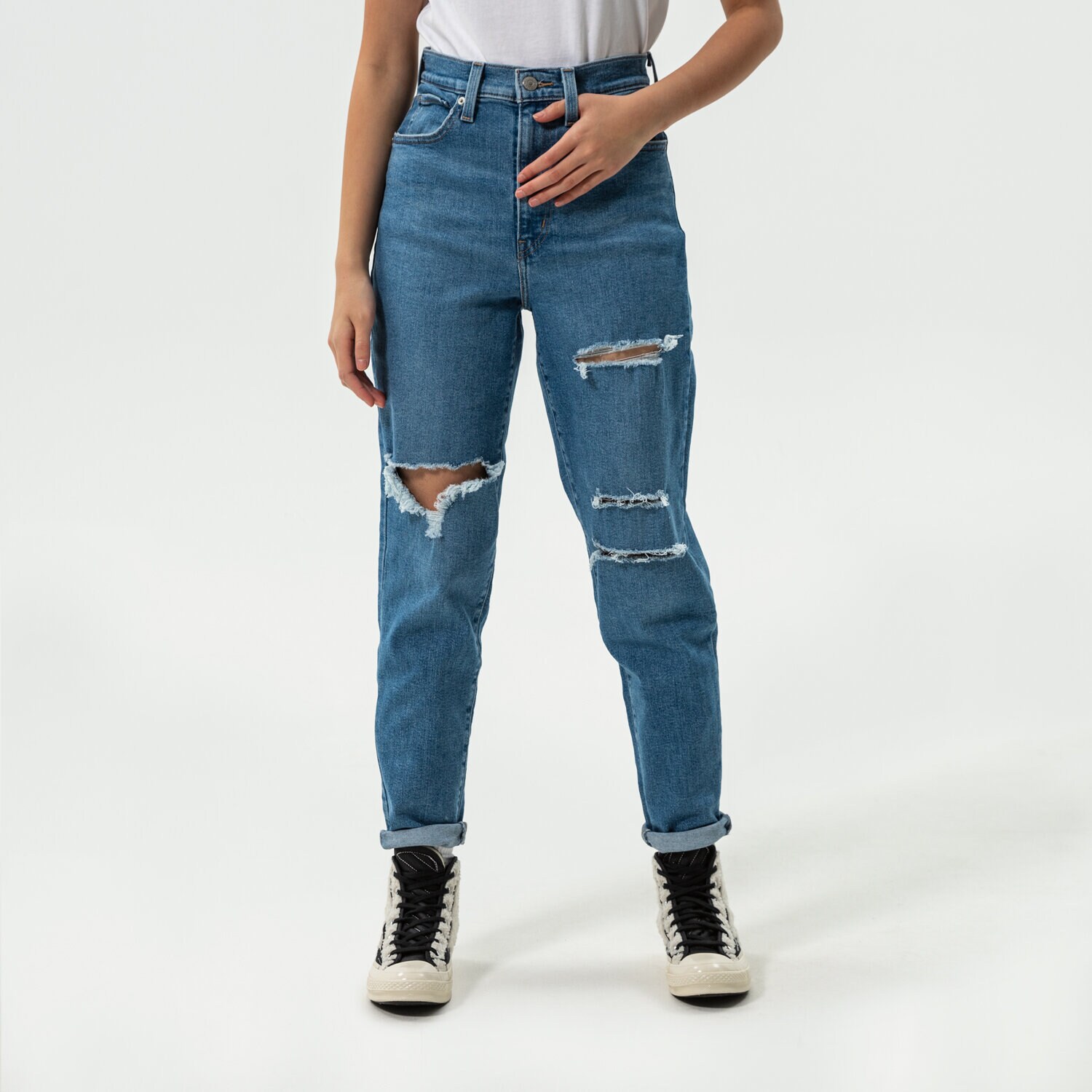 Spodnie sportowe damskie LEVI'S SPODNIE HIGH WAISTED MOM JEAN 26986-0016 NIEBIESKI