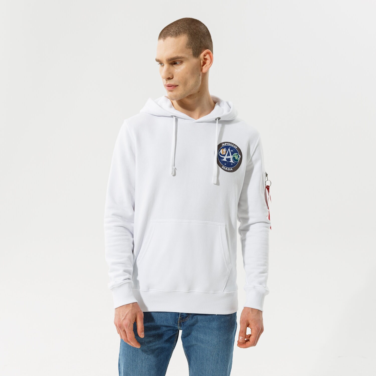 Bluza męska ALPHA INDUSTRIES BLUZA Z KAPTUREM APOLLO MISSION HOODY 10633809 BIAŁY