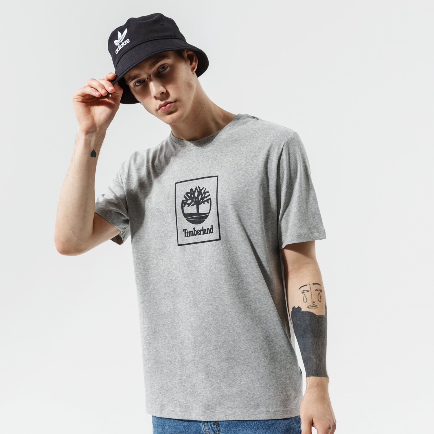 Koszulka, t-shirt sportowy męski TIMBERLAND T-SHIRT TREE LOGO TEE MEDIUM GREY HEATHER TB0A5PJV0521 SZARY