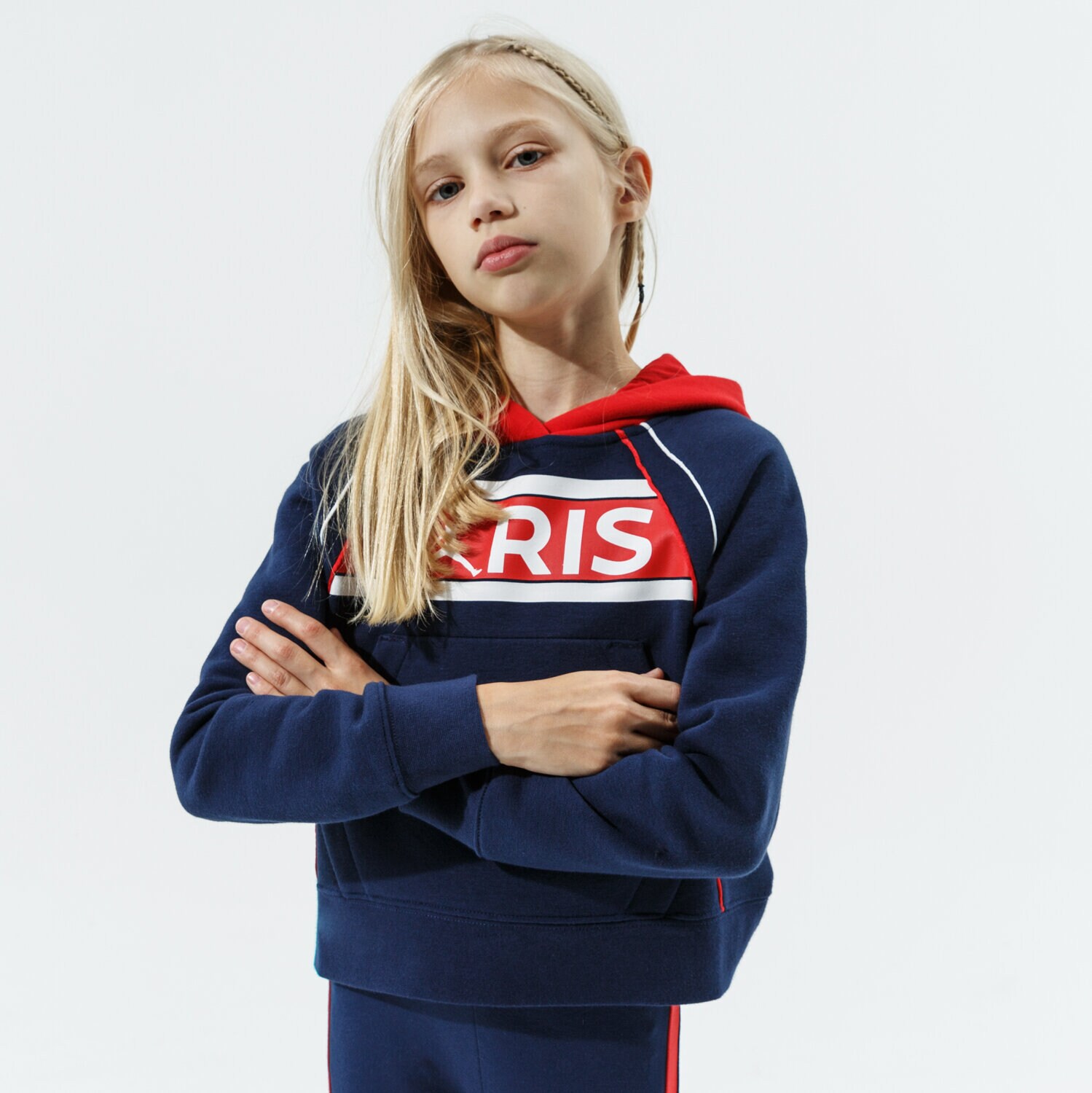 Sportowa bluza dziecięca JORDAN BLUZA Z KAPTUREM PARIS SAINT-GERMAIN PO GIRL 45A727-U90 GRANATOWY