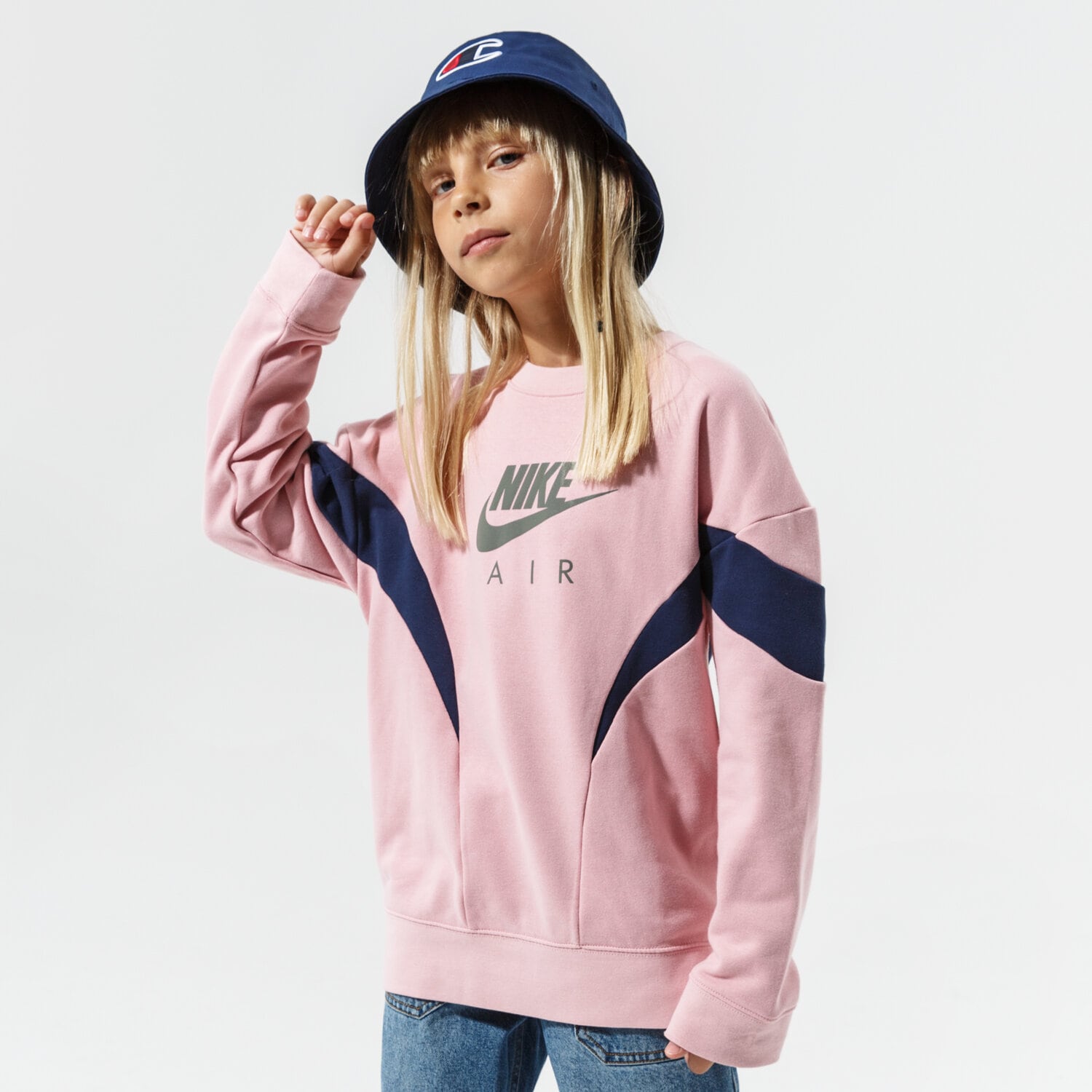 Sportowa bluza dziecięca NIKE BLUZA G NSW AIR FT BF CREW GIRL DD7135-630 RÓŻOWY
