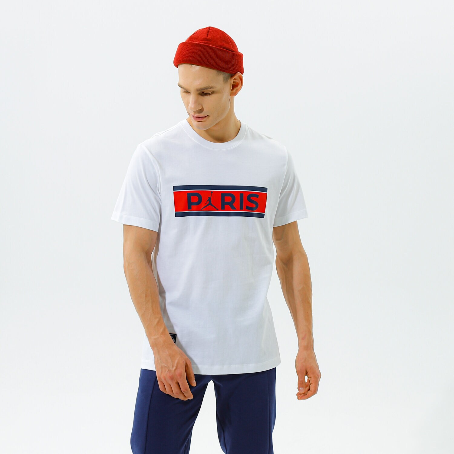 Koszulka, t-shirt sportowy męski JORDAN T-SHIRT PARIS SAINT-GERMAIN WORDMARK DB6510-100 BIAŁY