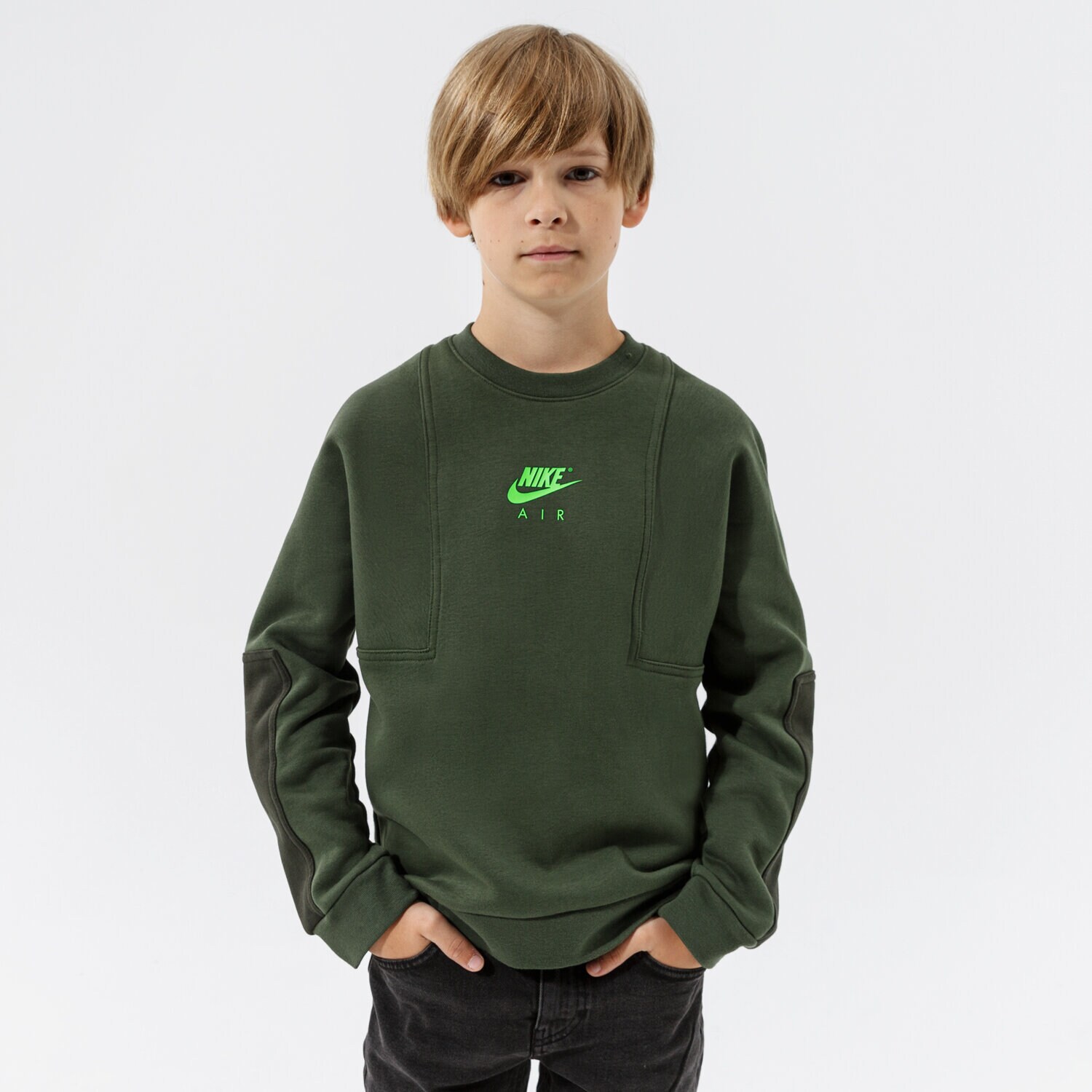 Sportowa bluza dziecięca NIKE BLUZA B NSW AIR CREW BOY DD8709-335 KHAKI