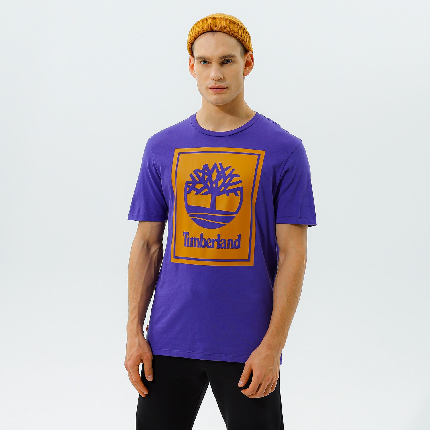 Koszulka, t-shirt sportowy męski TIMBERLAND T-SHIRT YC SS STACK LOGO TEE TB0A2AJ1CC61 FIOLETOWY