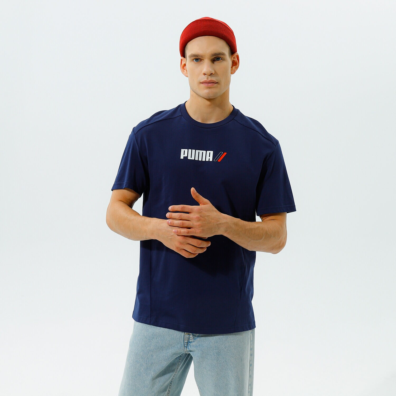Koszulka, t-shirt sportowy męski PUMA T-SHIRT RAD/CAL TEE - PEACOAT 58938506 GRANATOWY